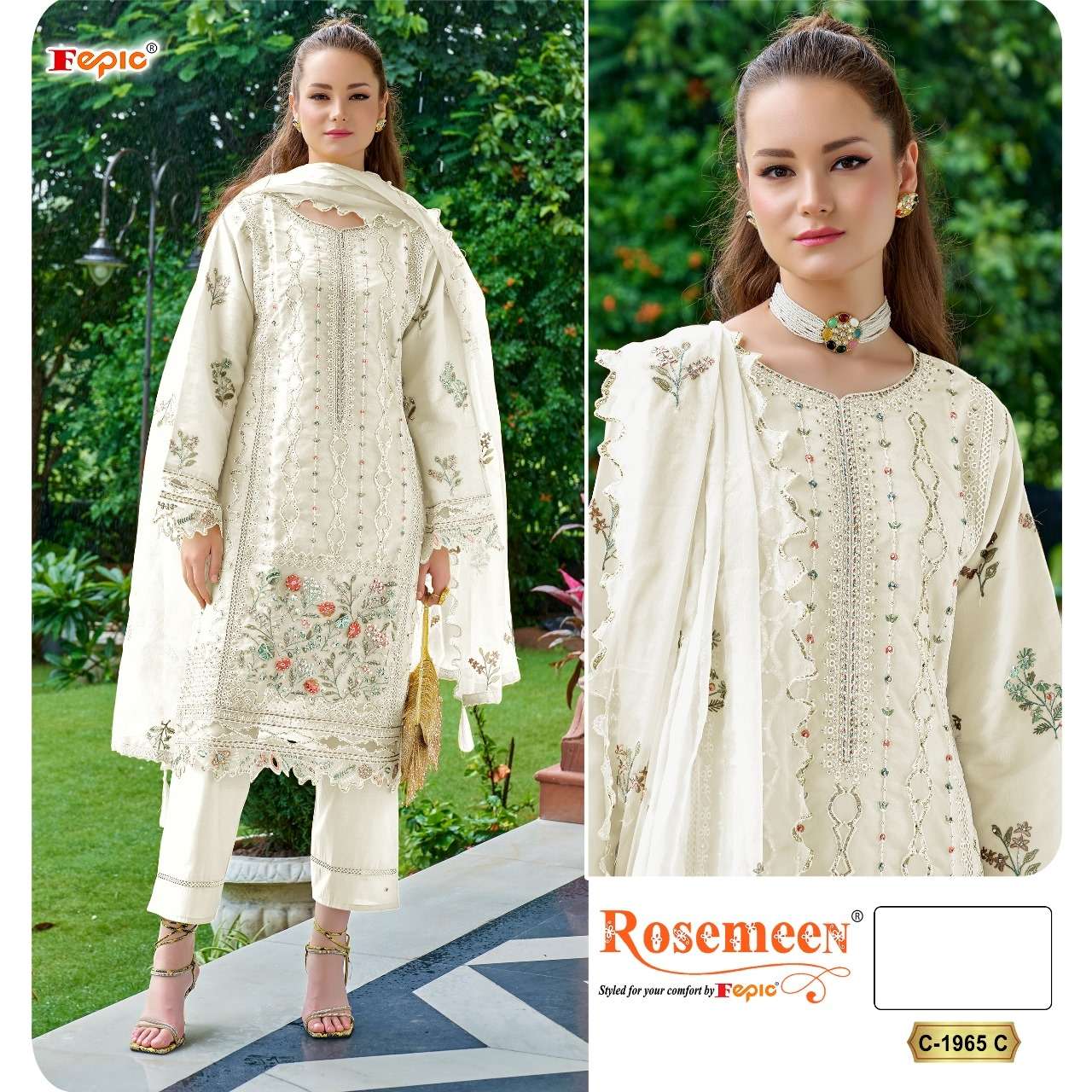 FEPIC ROSEMEEN C 1965 HEAVY DESIGNER WORK PAKISTANI SUIT