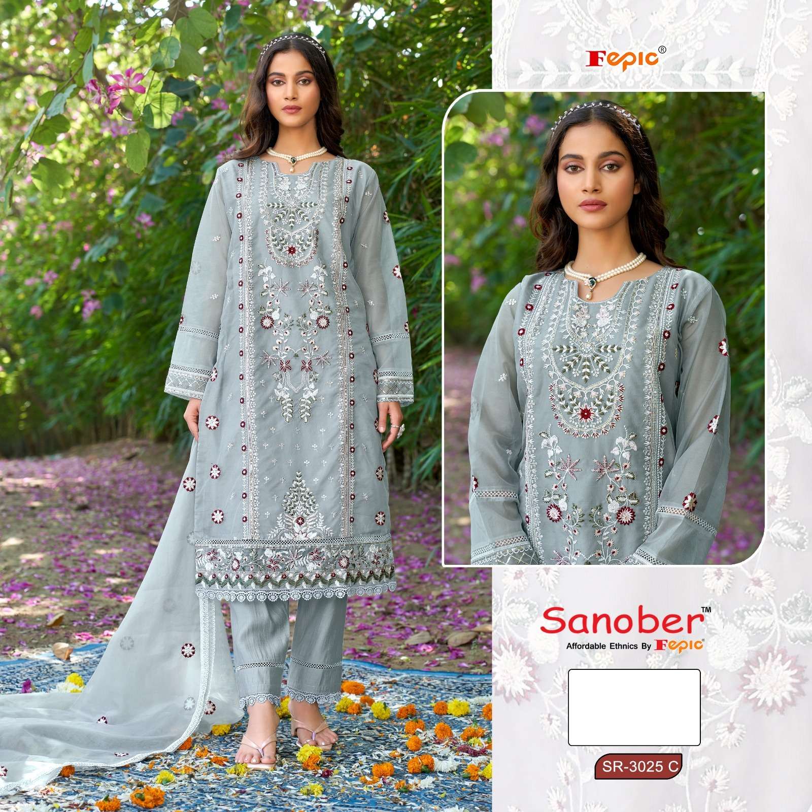 FEPIC SANOBER SR 3025 ORGANZA EMBRIDERY DESIGNER PAKISTANI SUIT