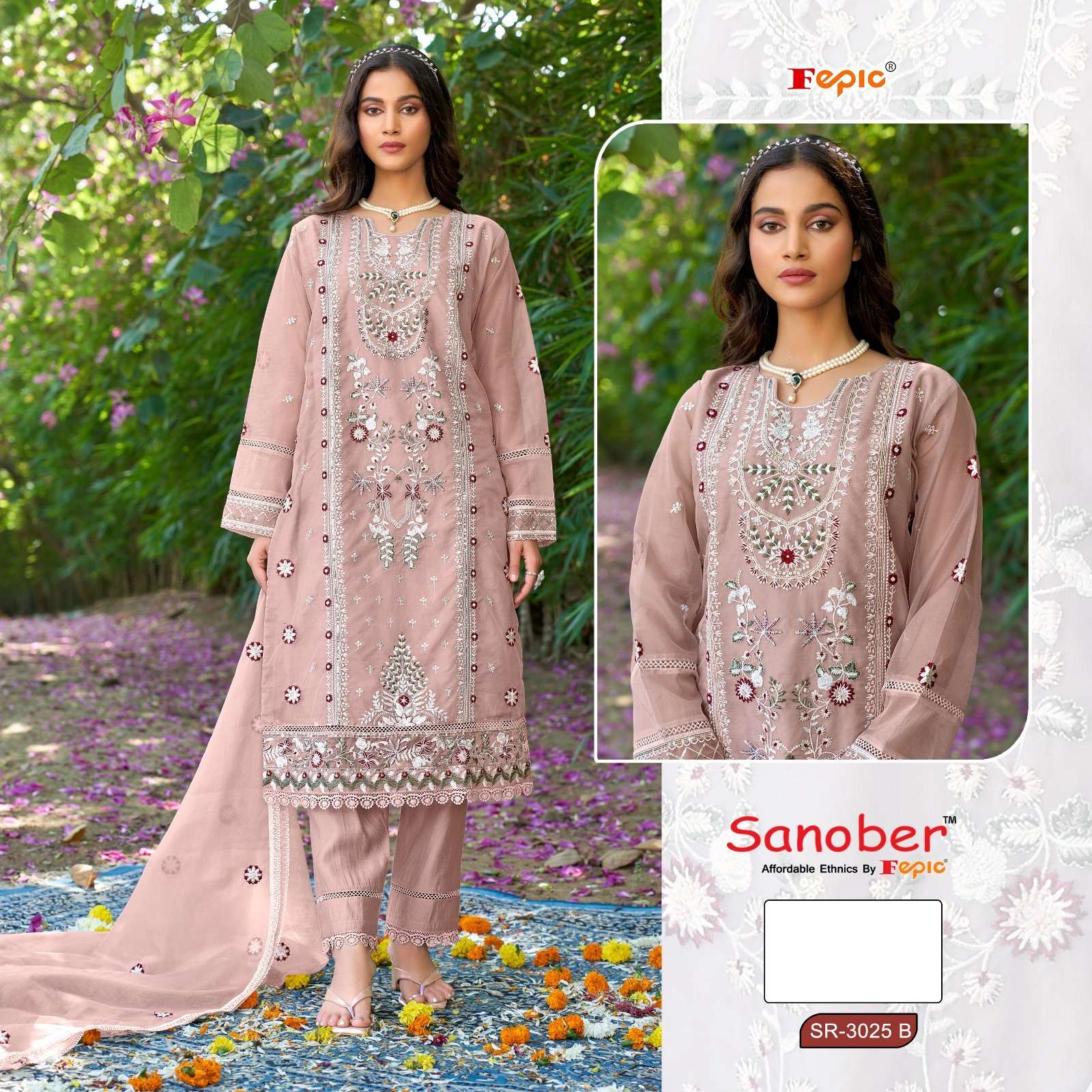 FEPIC SANOBER SR 3025 ORGANZA EMBRIDERY DESIGNER PAKISTANI SUIT