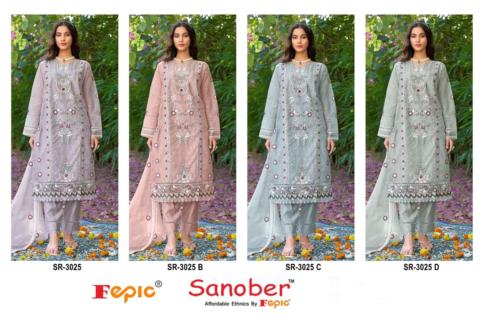 FEPIC SANOBER SR 3025 ORGANZA EMBRIDERY DESIGNER PAKISTANI SUIT