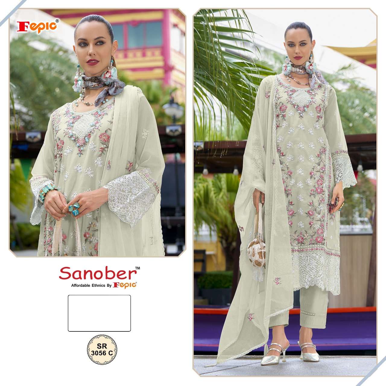 FEPIC SANOBER SR 3056 ORGANZA EMBROIDERED READY MADE SUIT