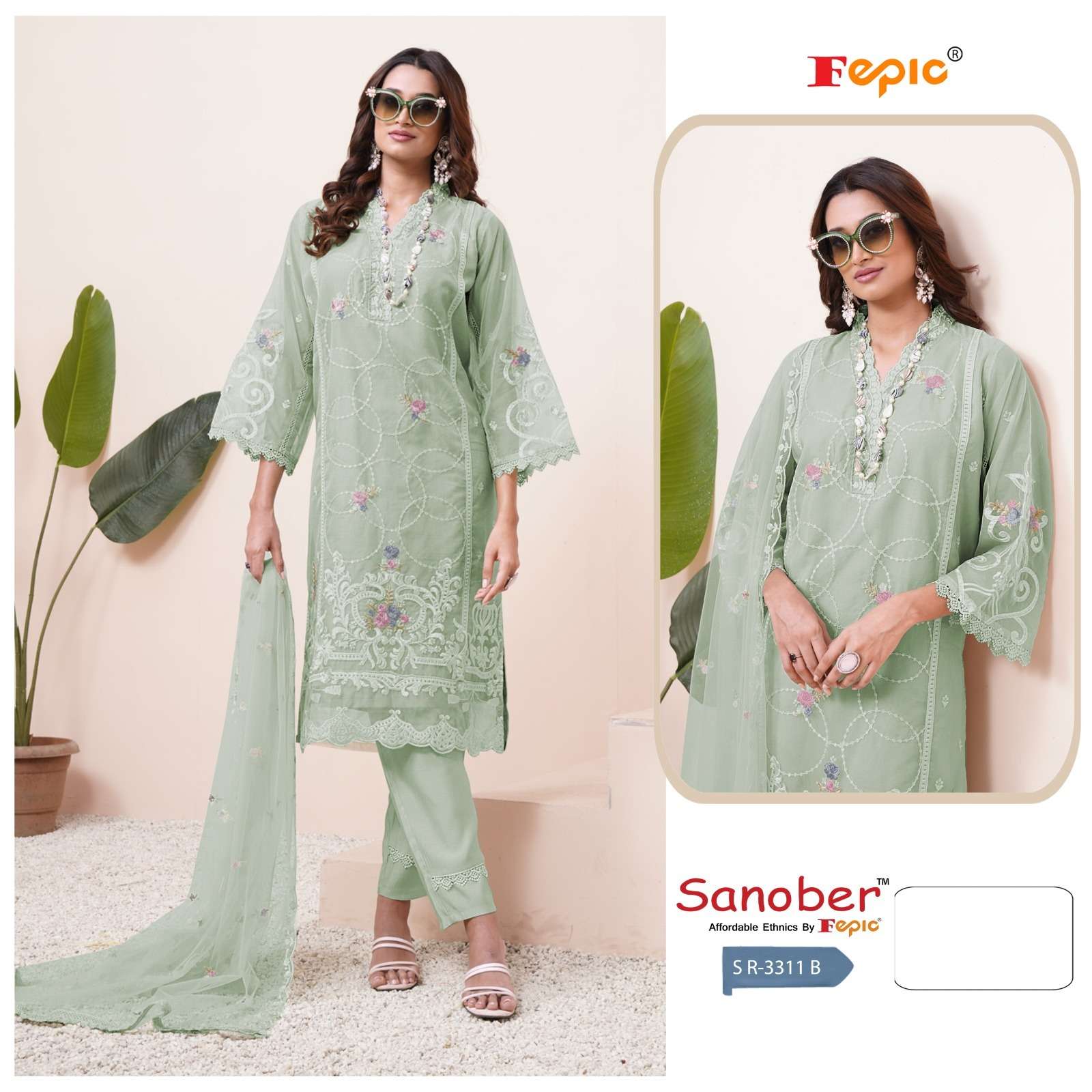 FEPIC SANOER SR 3311 ORGANZA EMBROIDERED FANCY PAKISTANI SUIT