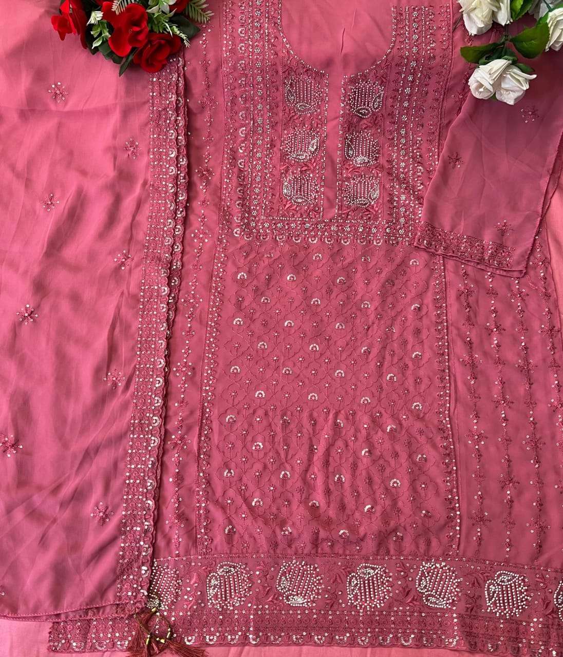 FLORENT TM DESIGN NO - 1030 FOX GEORGETTE HEAVY EMBROIDERED WITH HEAVY ZARKHAN PARTY WEAR SUIT