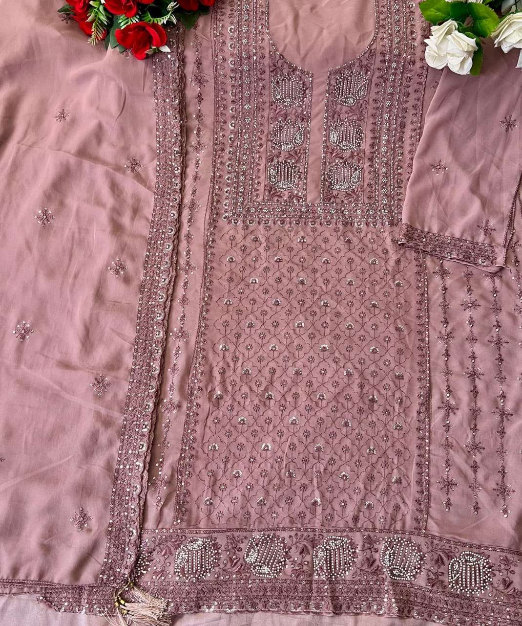 FLORENT TM DESIGN NO - 1030 FOX GEORGETTE HEAVY EMBROIDERED WITH HEAVY ZARKHAN PARTY WEAR SUIT