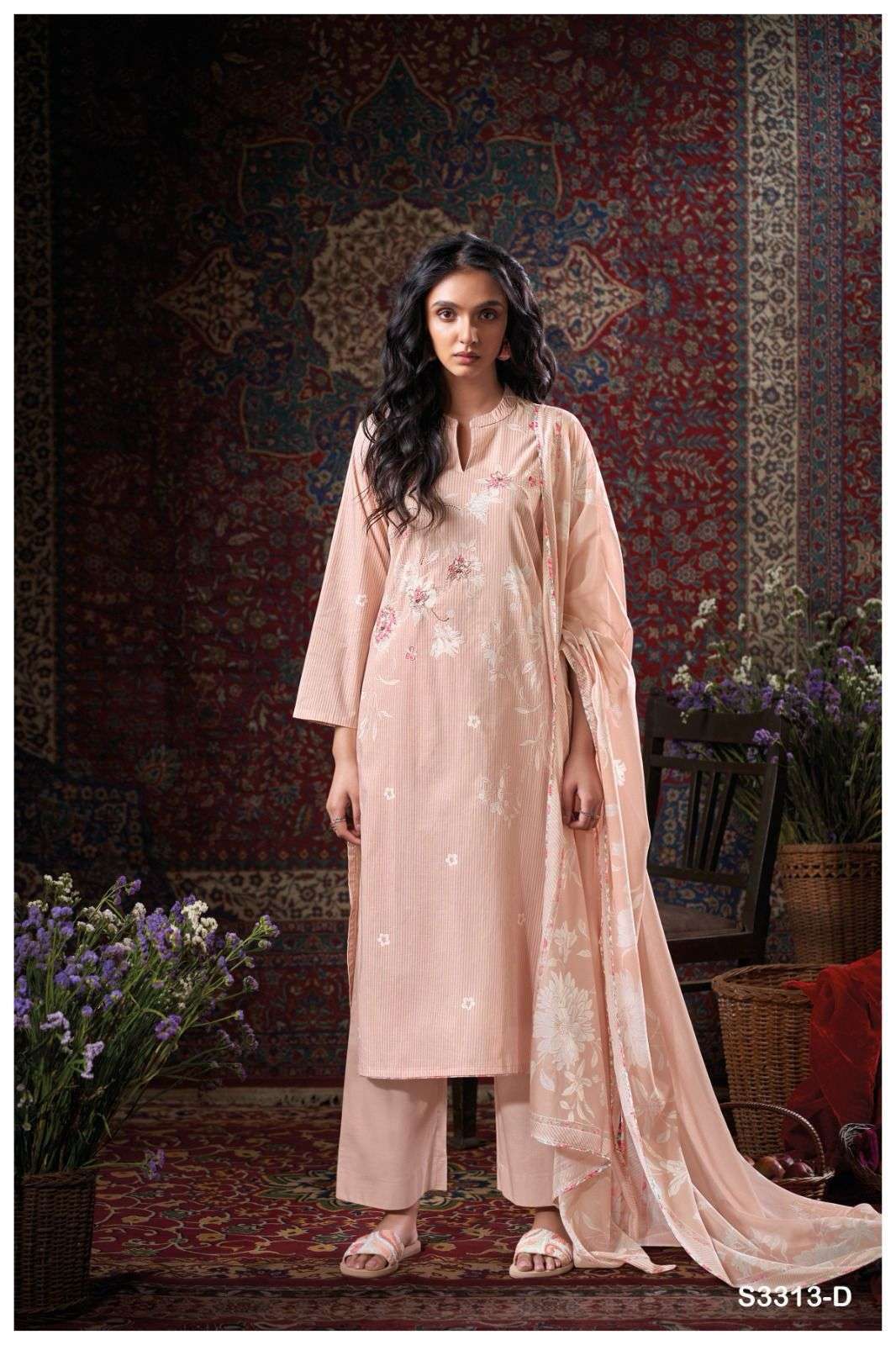 GANGA BRET 3313 COTTON PRINTED WITH FANCY DESIGNER WORK SUIT