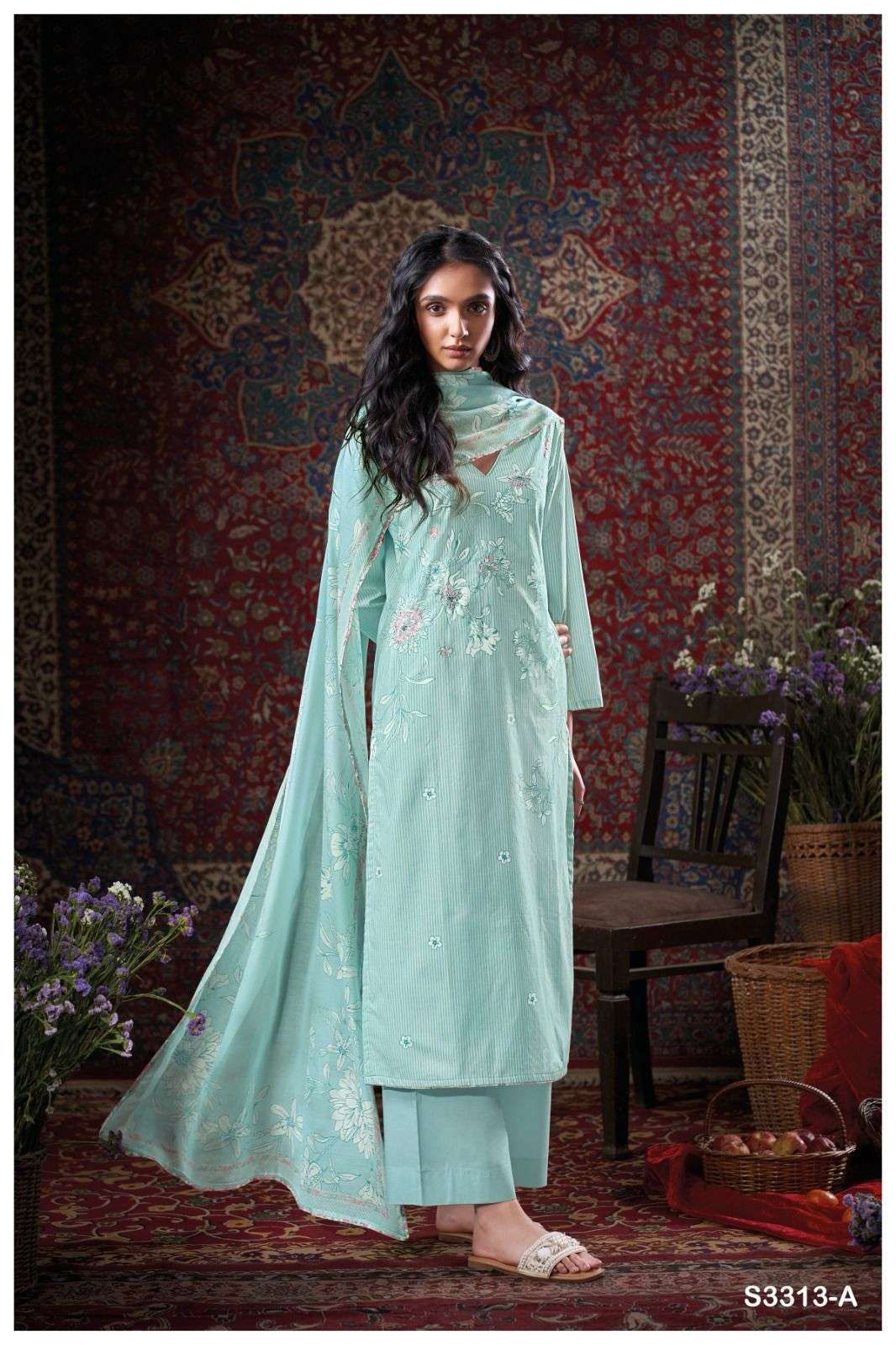 GANGA BRET 3313 COTTON PRINTED WITH FANCY DESIGNER WORK SUIT
