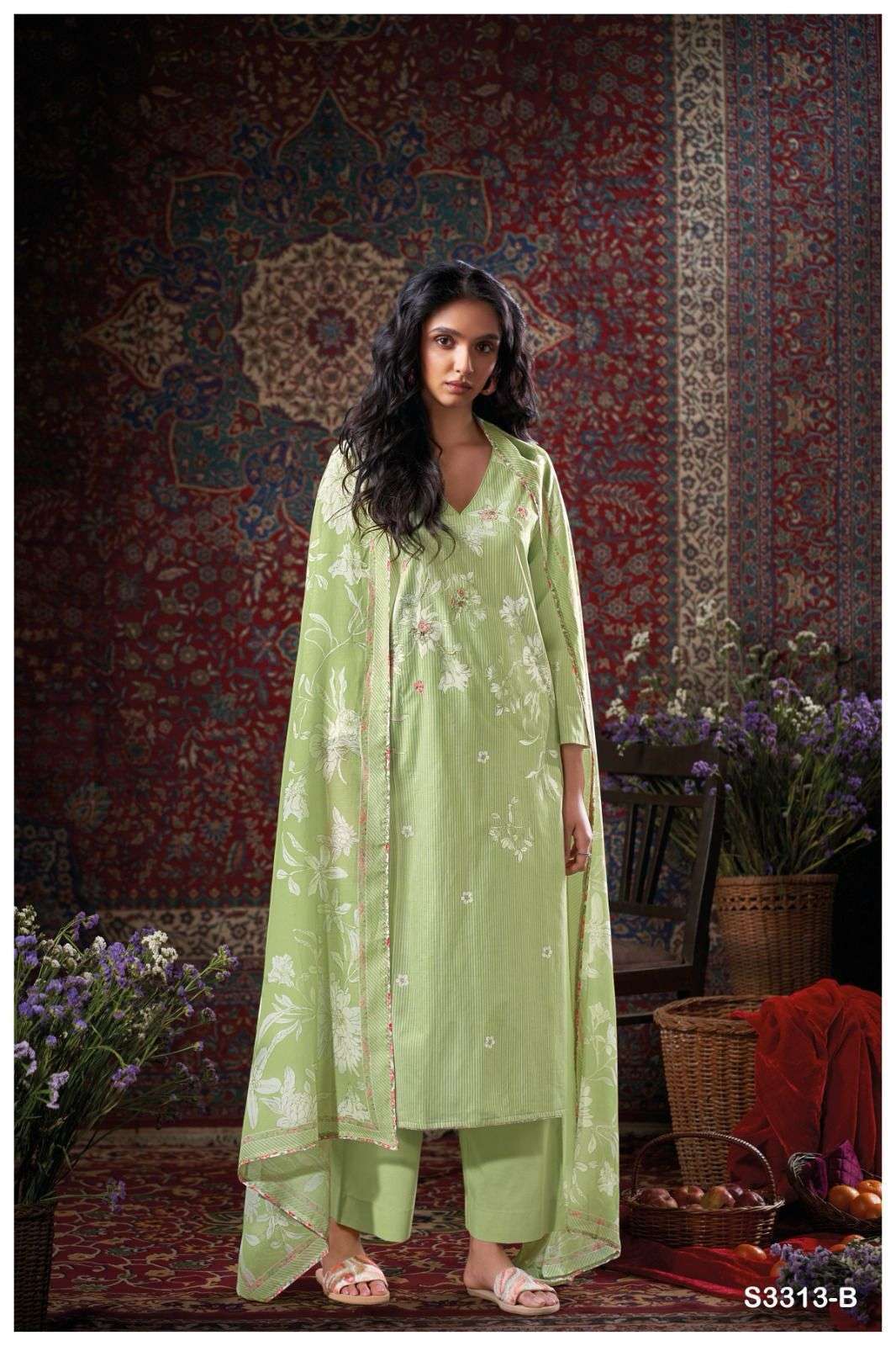 GANGA BRET 3313 COTTON PRINTED WITH FANCY DESIGNER WORK SUIT