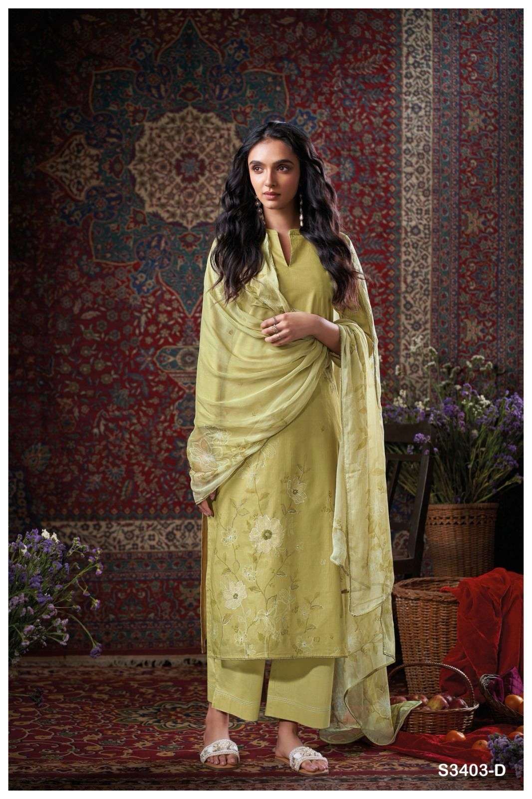 GANGA EBONI 3403 COTTON PRINTED WITH FANCY DESIGNER WORK SUIT