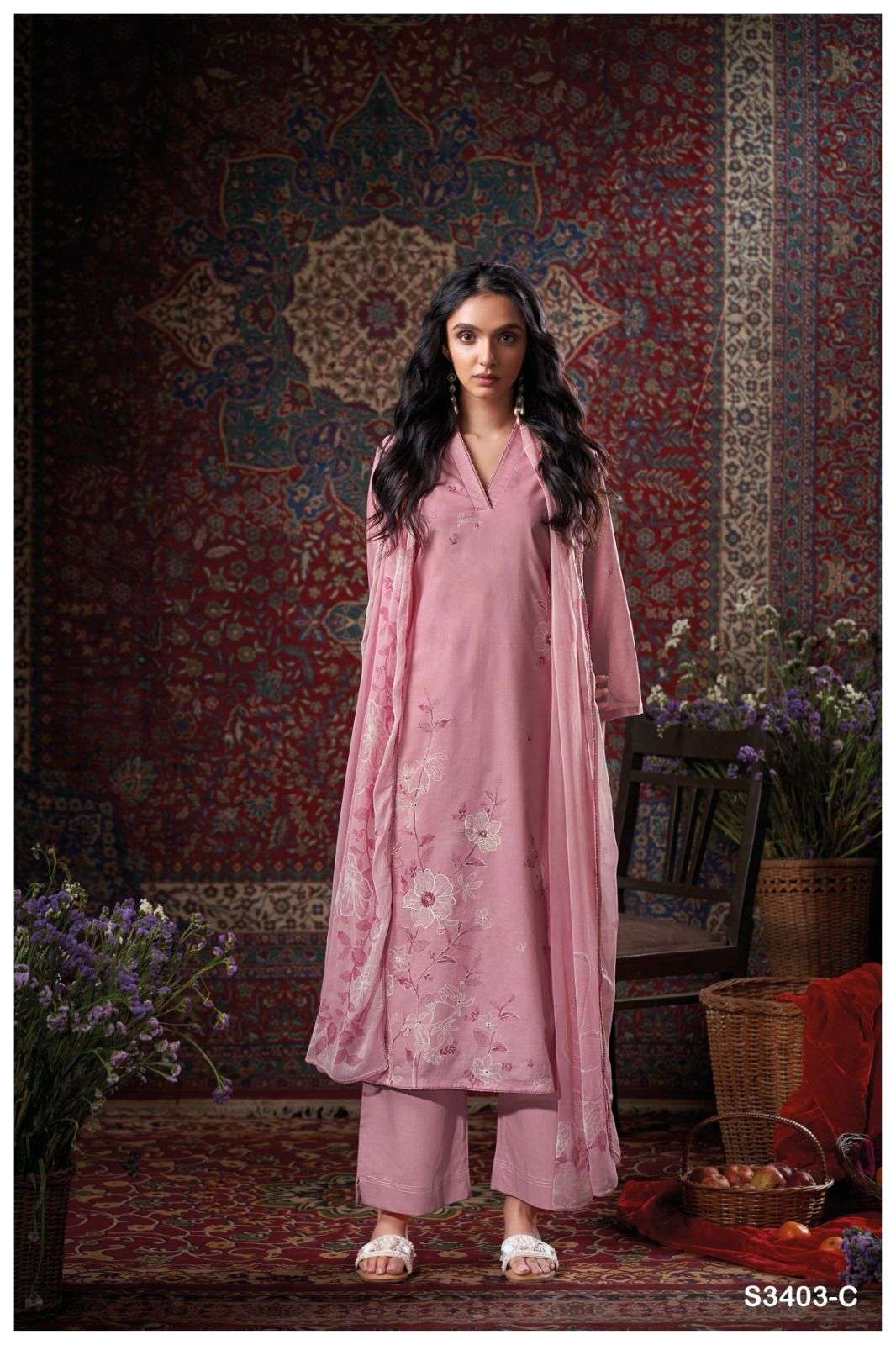GANGA EBONI 3403 COTTON PRINTED WITH FANCY DESIGNER WORK SUIT