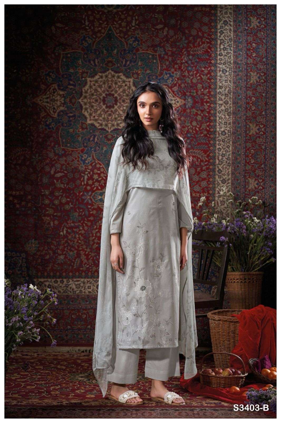 GANGA EBONI 3403 COTTON PRINTED WITH FANCY DESIGNER WORK SUIT