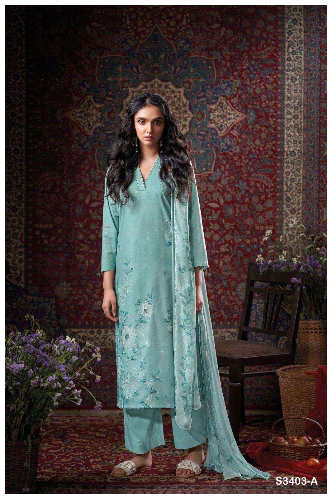 GANGA EBONI 3403 COTTON PRINTED WITH FANCY DESIGNER WORK SUIT