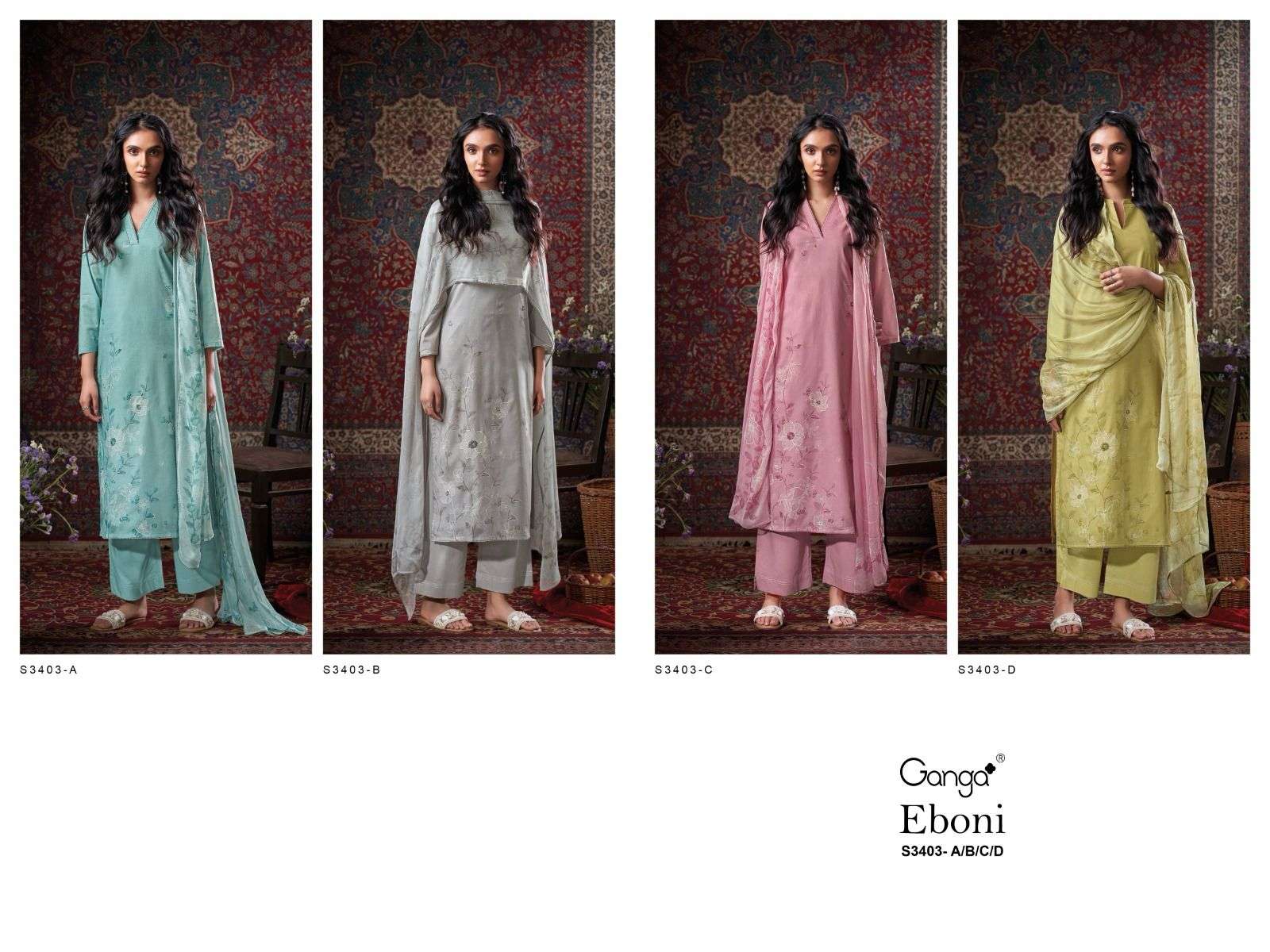 GANGA EBONI 3403 COTTON PRINTED WITH FANCY DESIGNER WORK SUIT