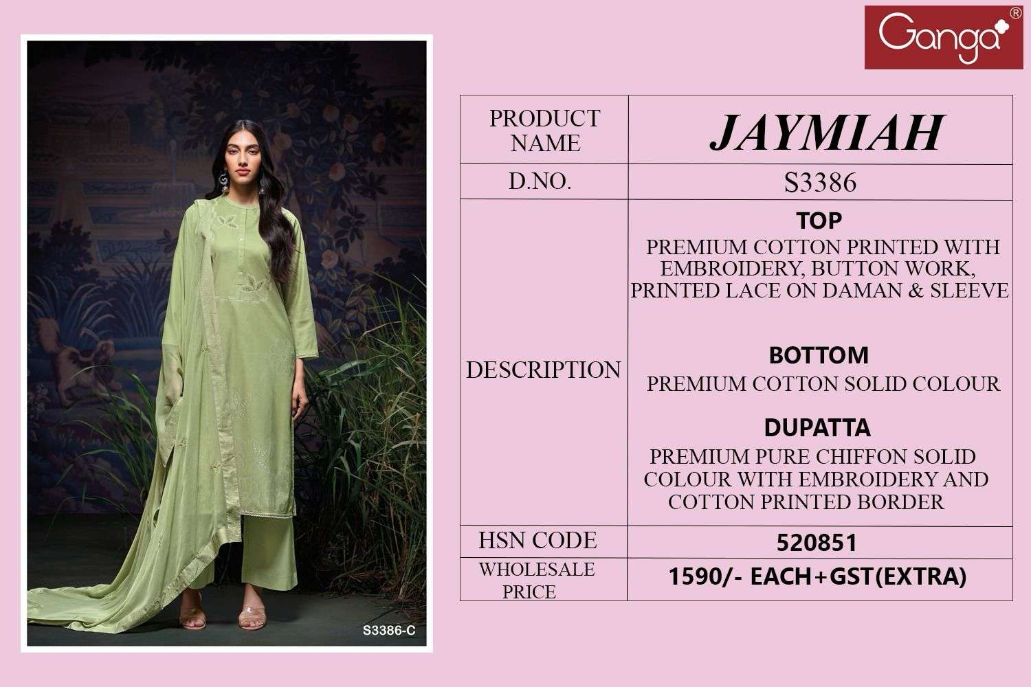 GANGA JAYMIAH 3386 COTTON PRINTED WITH EMBROIDERY WORK SUIT