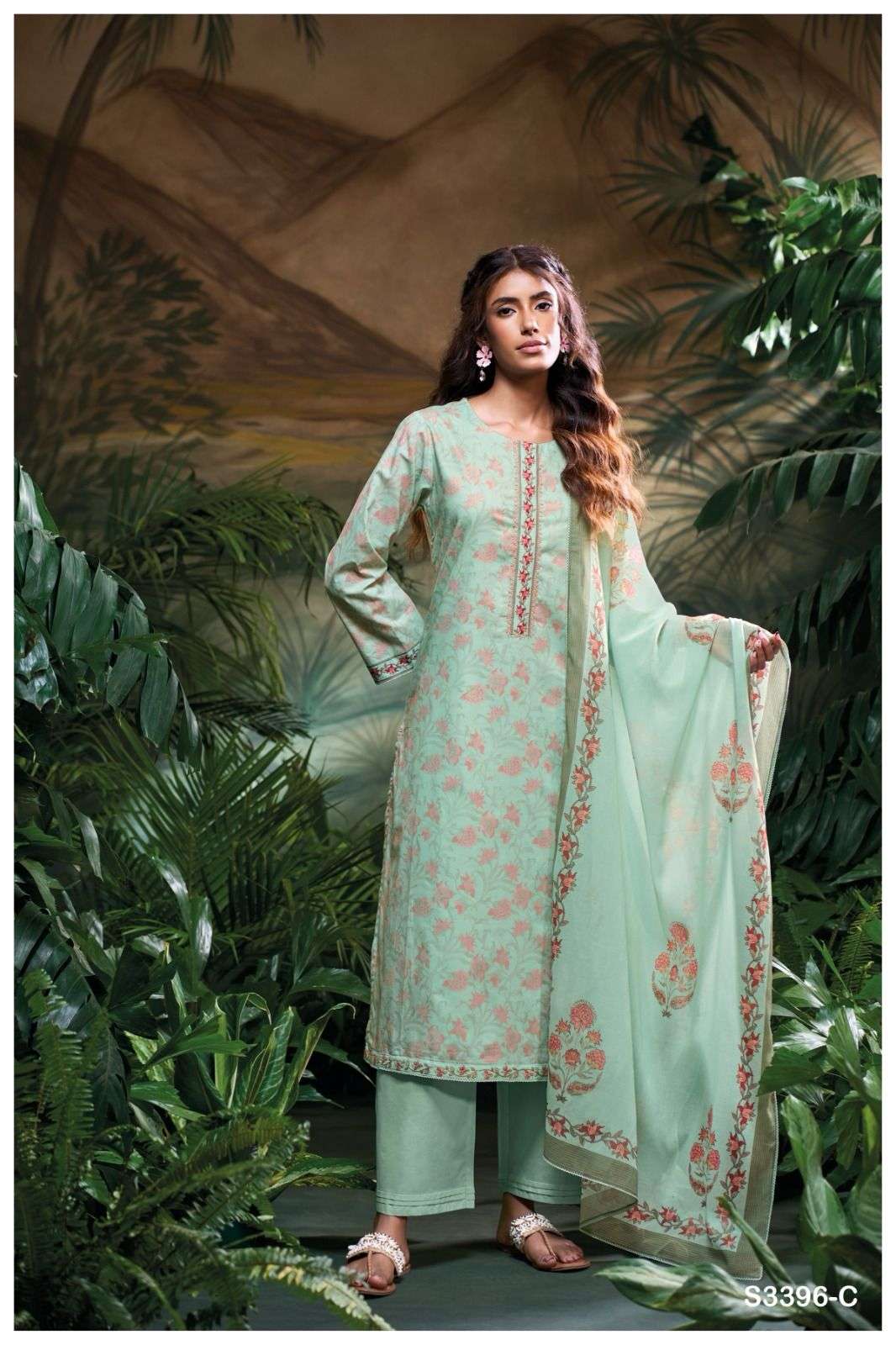 GANGA MAIYA 3396 COTTON PRINTED WITH FANCY WORK LADIES SUIT
