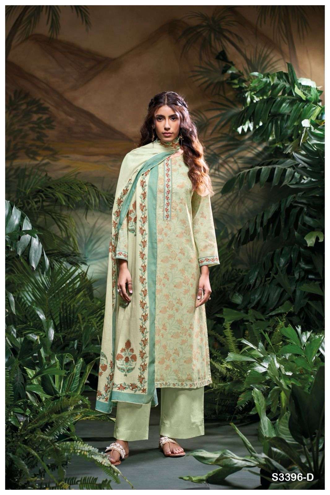 GANGA MAIYA 3396 COTTON PRINTED WITH FANCY WORK LADIES SUIT