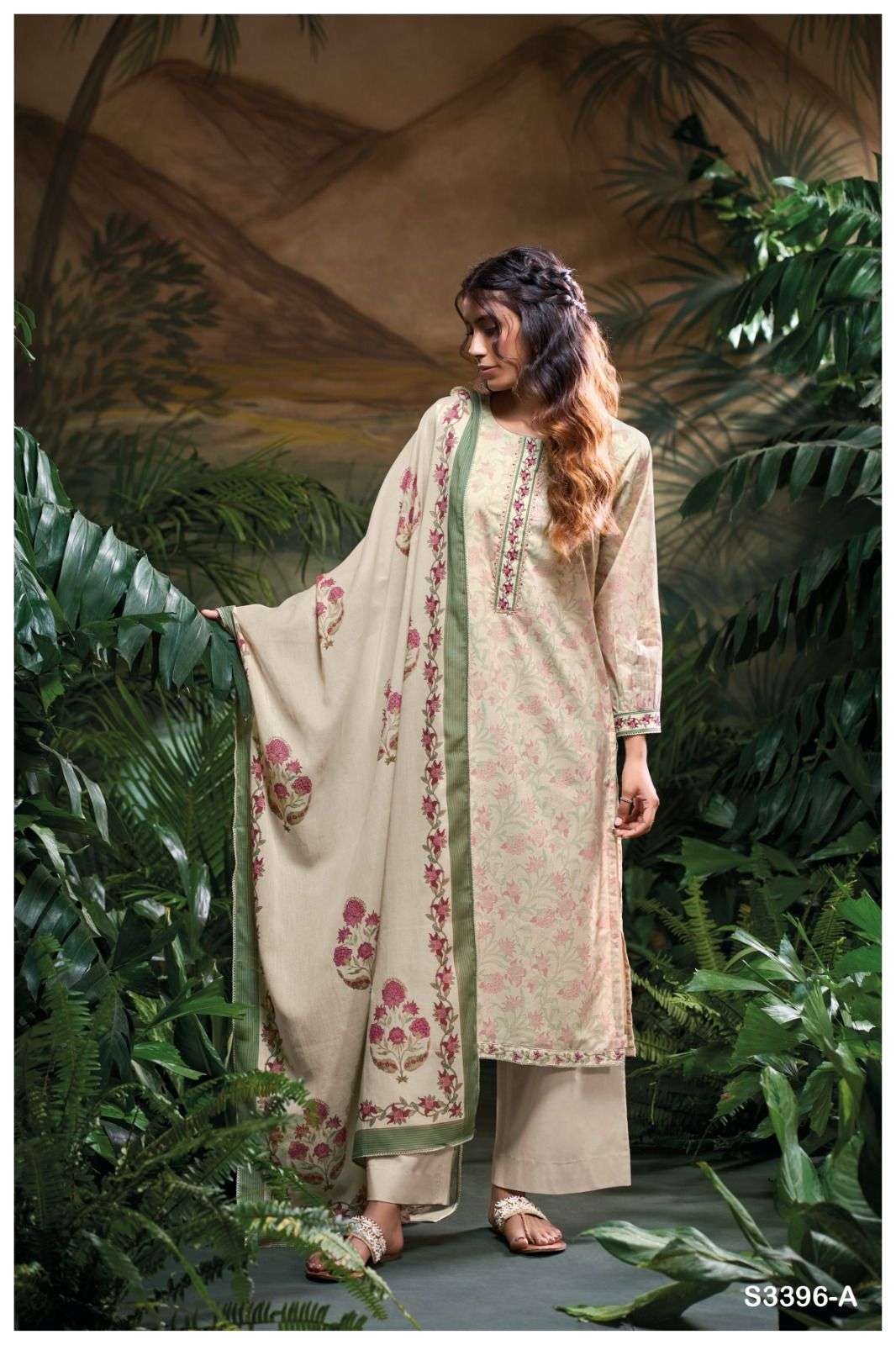 GANGA MAIYA 3396 COTTON PRINTED WITH FANCY WORK LADIES SUIT