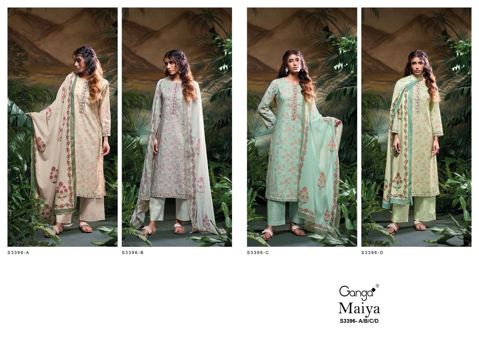GANGA MAIYA 3396 COTTON PRINTED WITH FANCY WORK LADIES SUIT