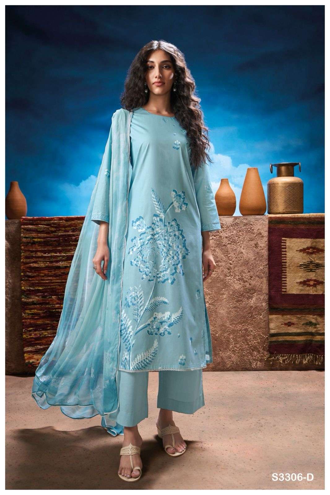 GANGA NATALIA 3306 COTTON PRINTED WITH FANCY WORKS SUIT