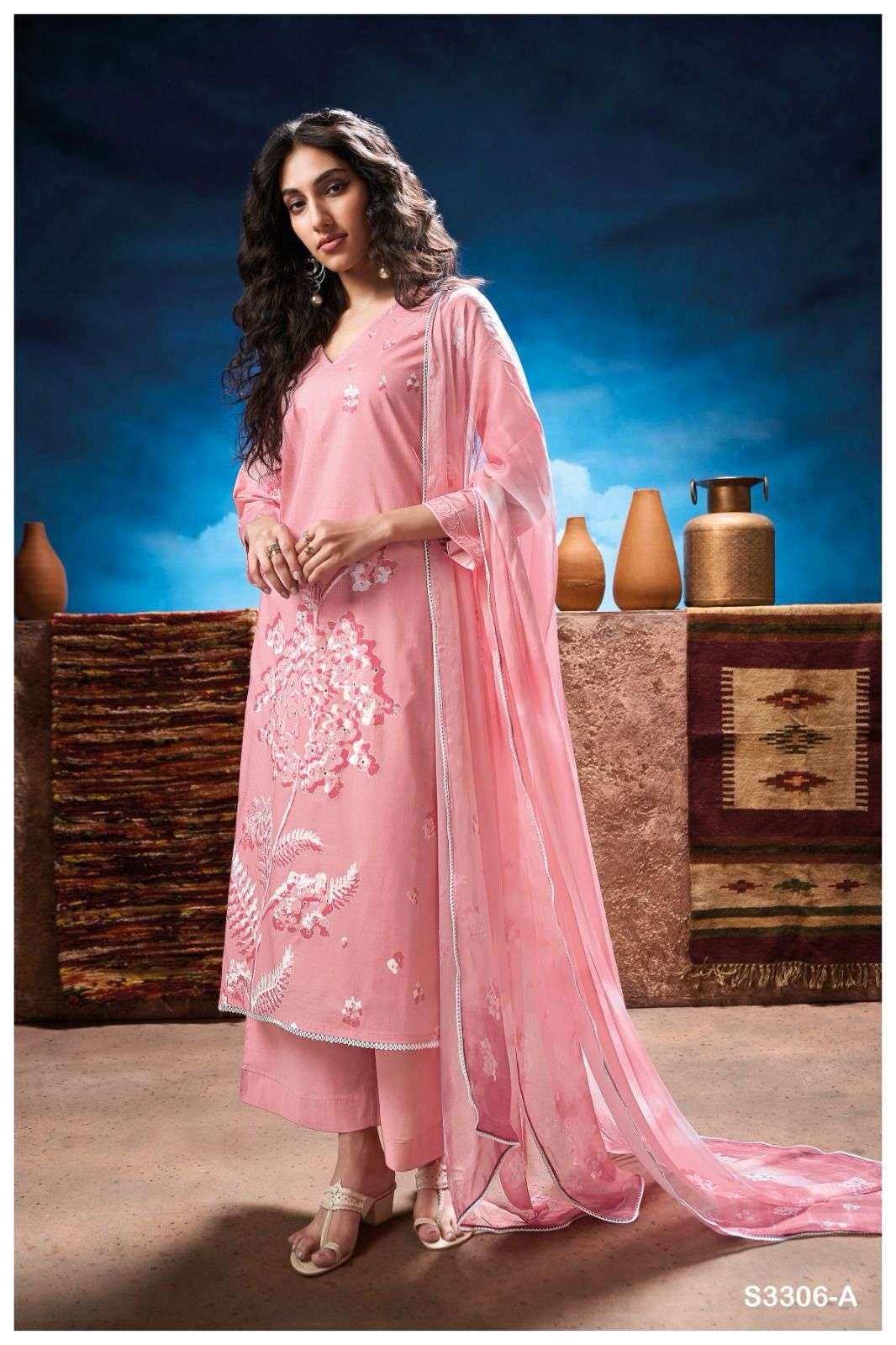 GANGA NATALIA 3306 COTTON PRINTED WITH FANCY WORKS SUIT