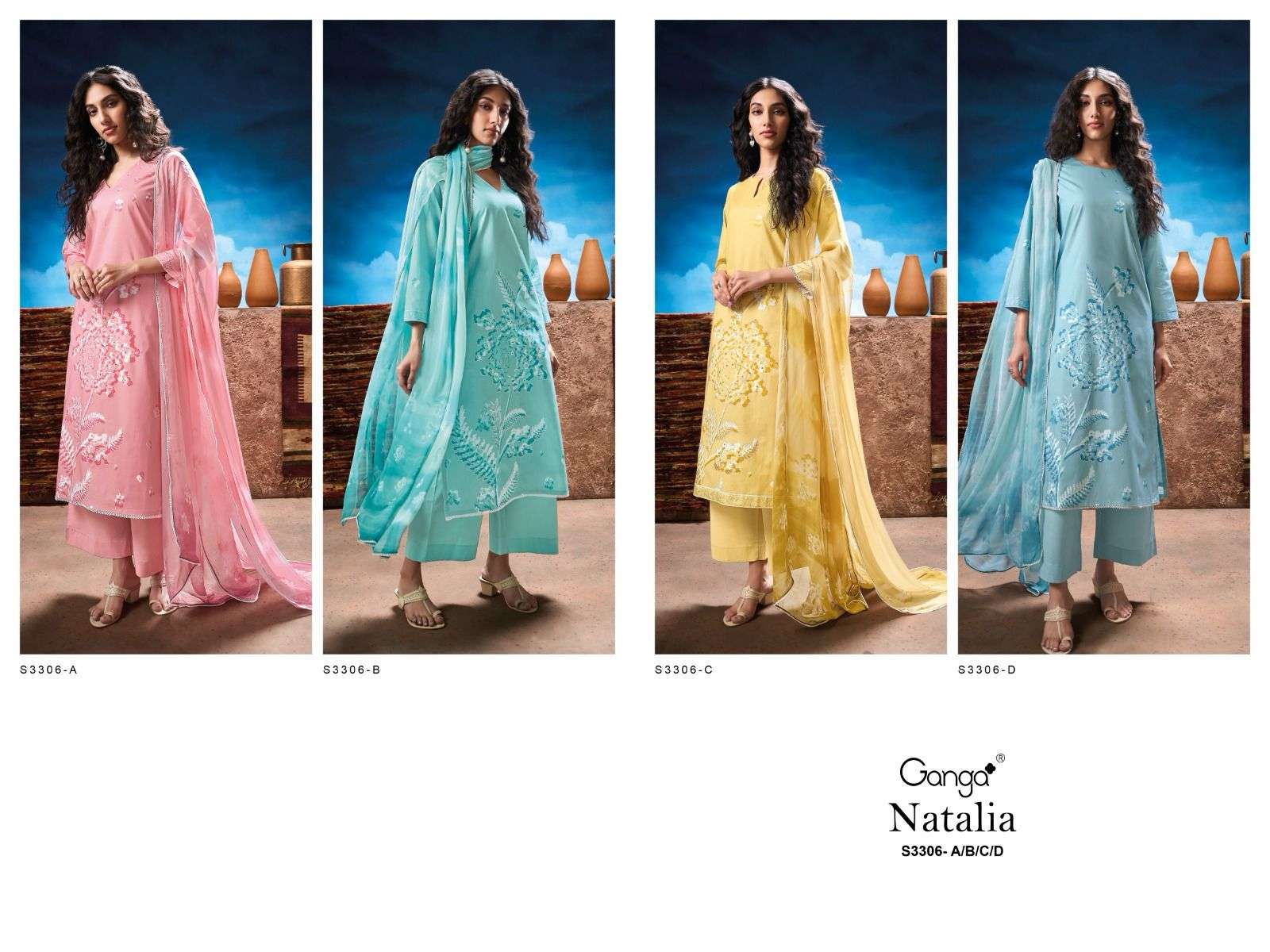 GANGA NATALIA 3306 COTTON PRINTED WITH FANCY WORKS SUIT