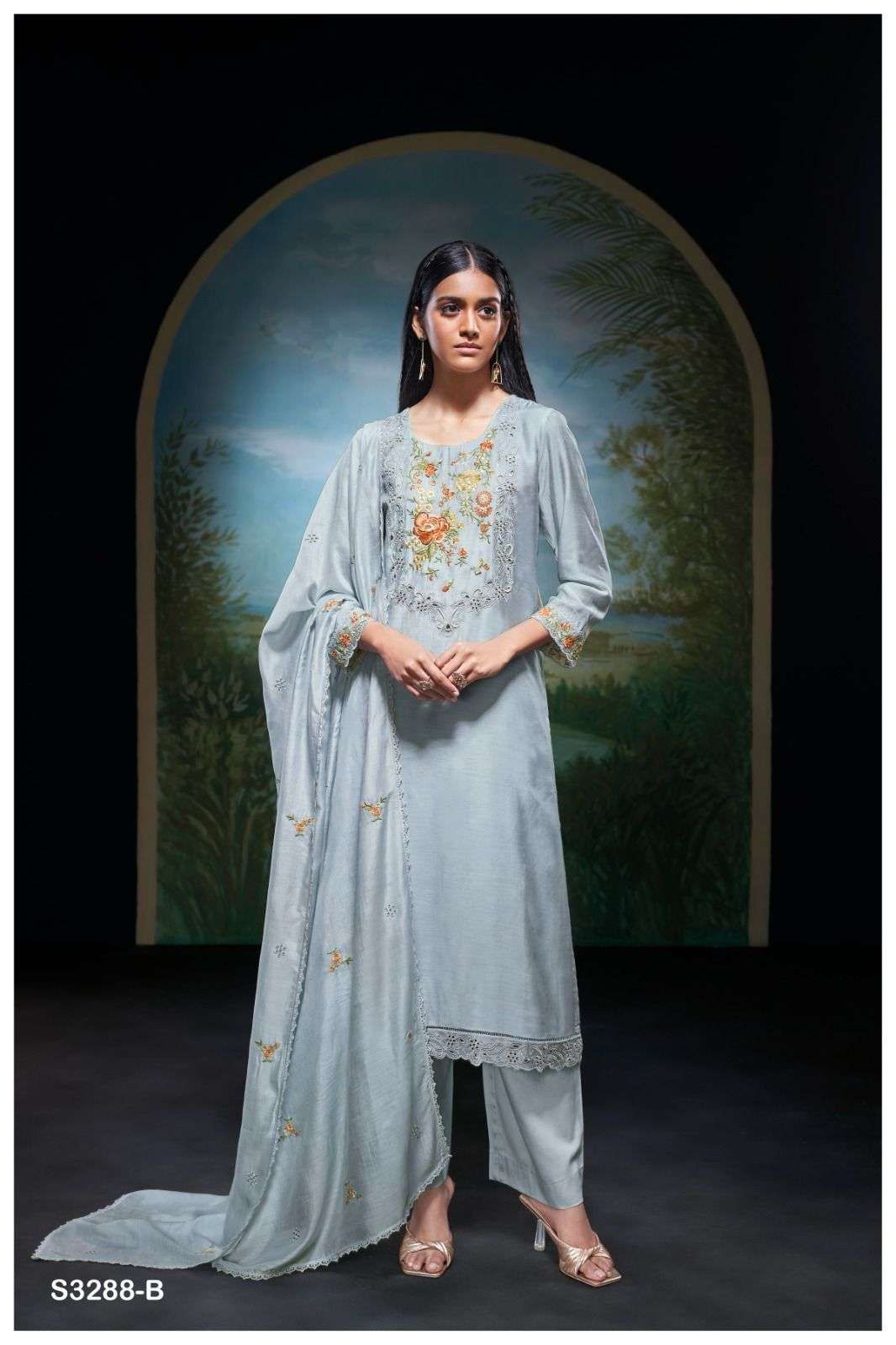 GANGA NITHI 3288 SILK WITH FANCY EMBROIDERY DESIGNER WORK SUIT