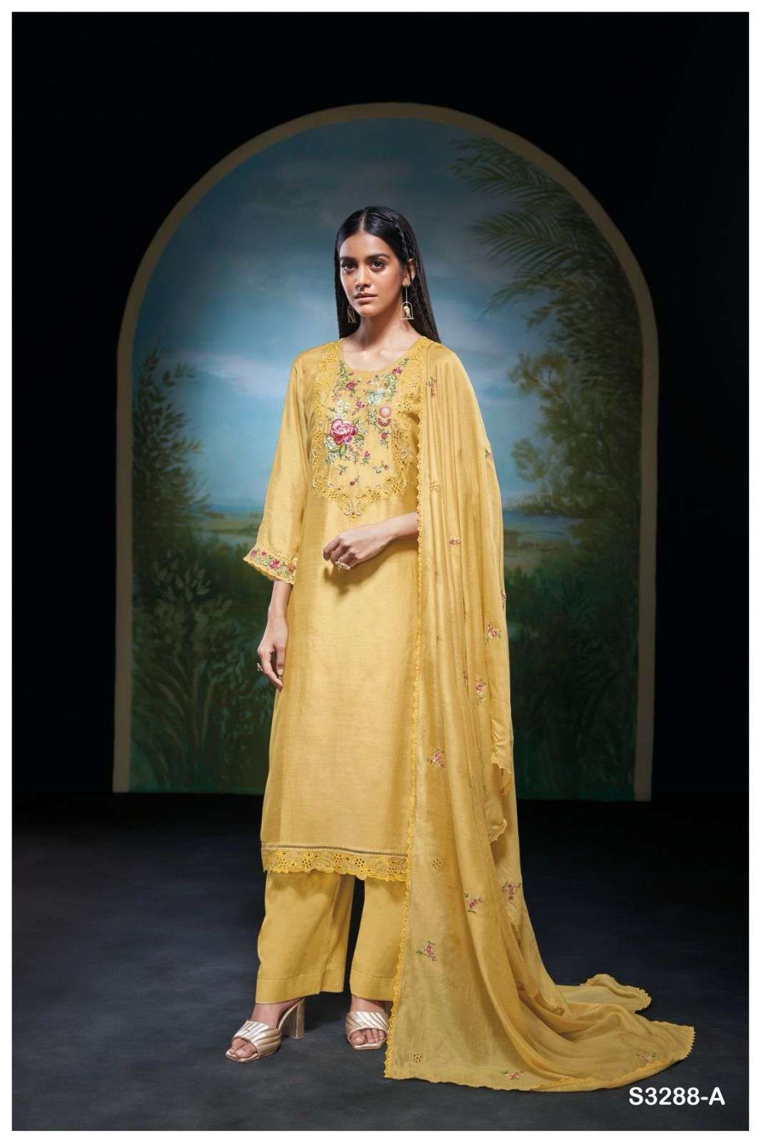 GANGA NITHI 3288 SILK WITH FANCY EMBROIDERY DESIGNER WORK SUIT