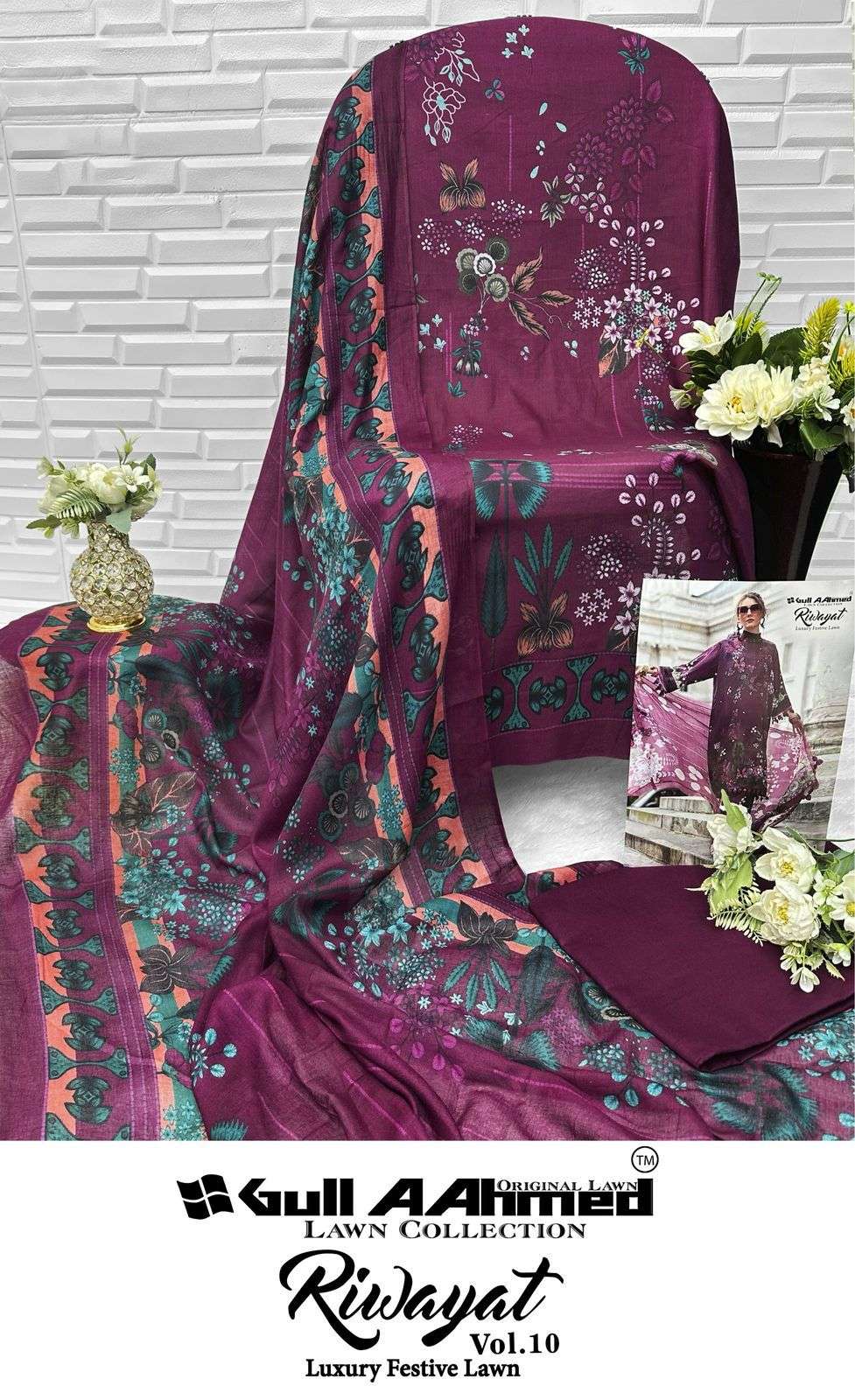 GULL AAHMED RIWAYAT VOL 10 LAWN COTTON DIGITAL PRINTS SALWAR SUIT