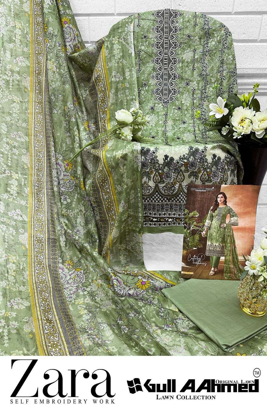 GULL AAHMED ZARA SELF EMBRODARY WORK COLLECTION LAWN COTTON SUIT