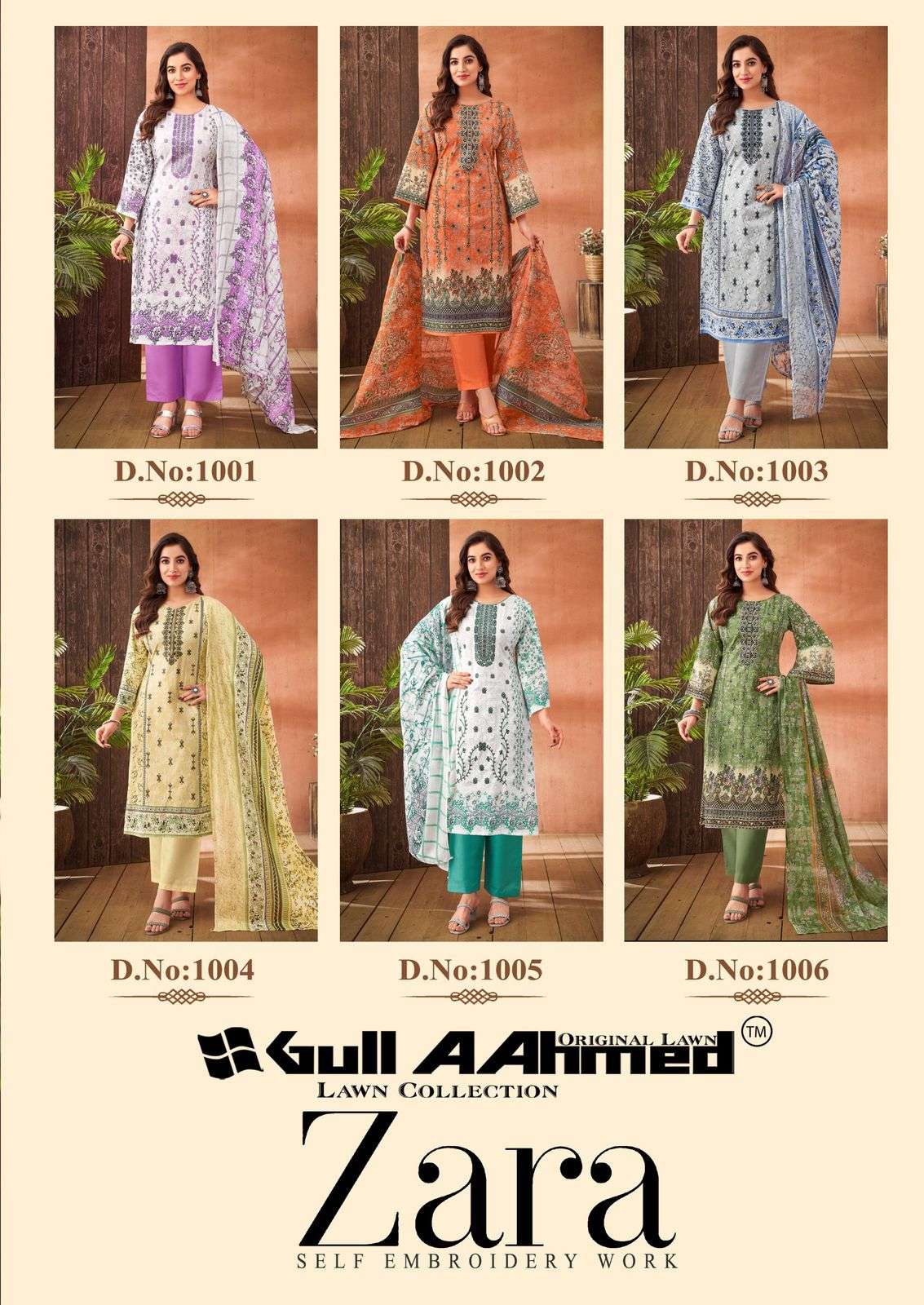 GULL AAHMED ZARA SELF EMBRODARY WORK COLLECTION LAWN COTTON SUIT