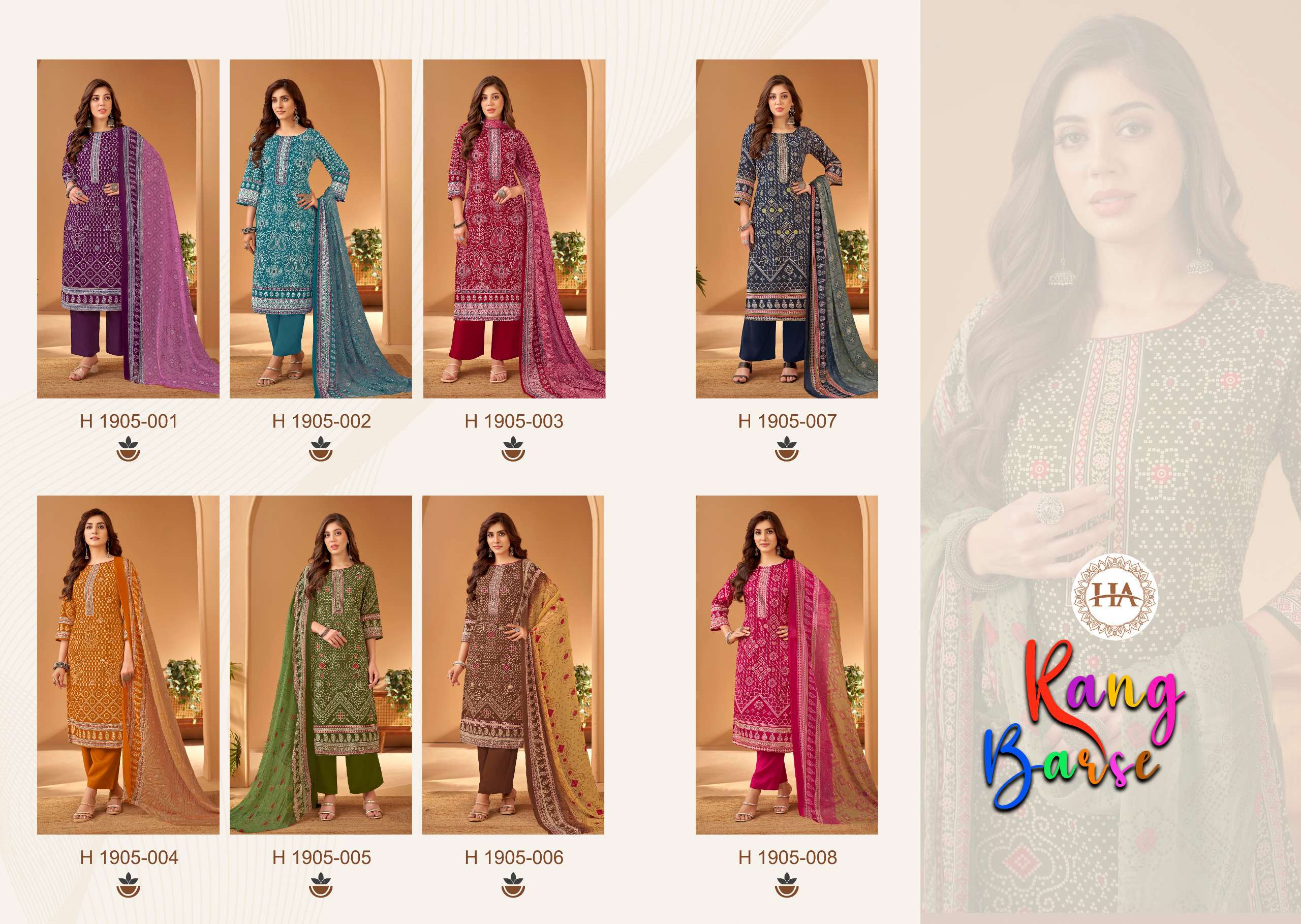 HARSHIT FASHION HUB RANG BARSE COTTON BANDHANI PRINT WITH WORK SUIT