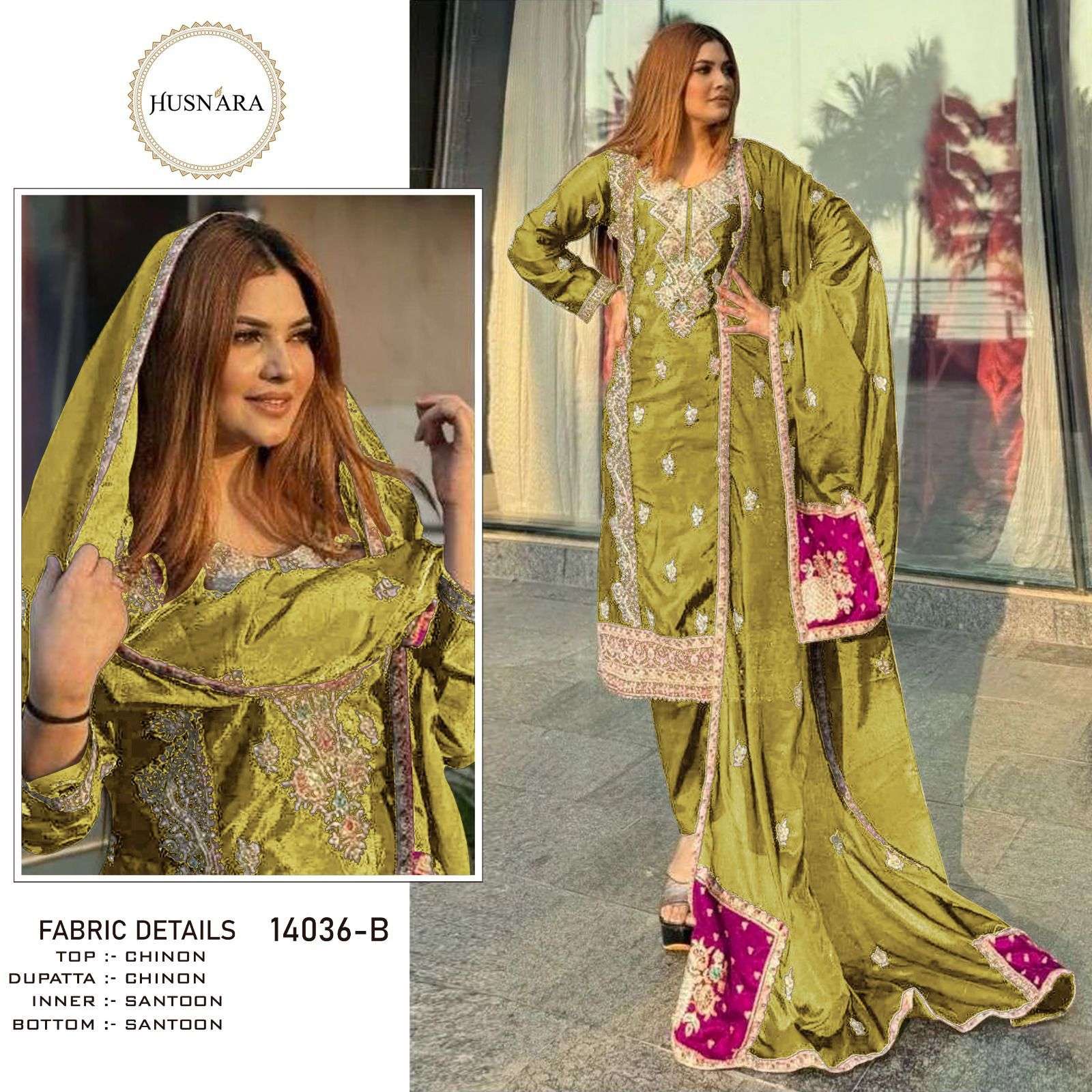 HUSNARA D NO 14036 HEAVY EMBROIDERY DESIGNER READY MADE PAKISTANI SUIT
