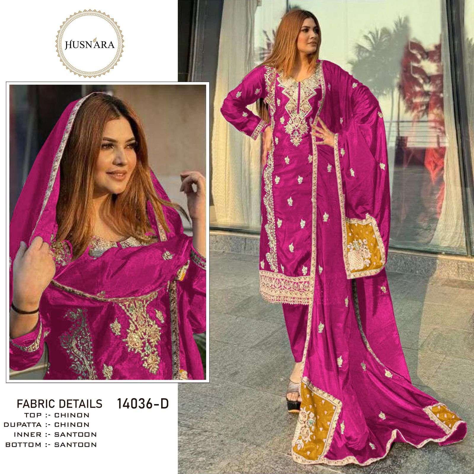 HUSNARA D NO 14036 HEAVY EMBROIDERY DESIGNER READY MADE PAKISTANI SUIT