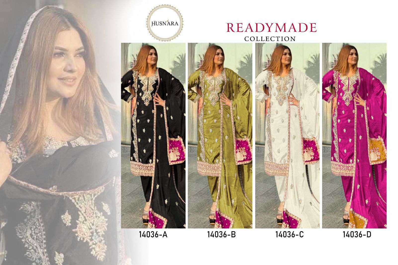 HUSNARA D NO 14036 HEAVY EMBROIDERY DESIGNER READY MADE PAKISTANI SUIT