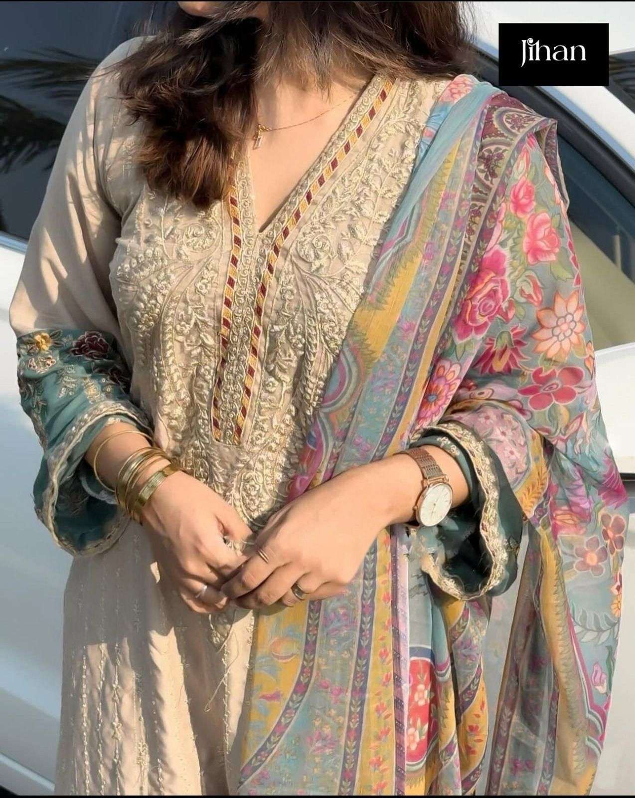 JIHAAN DESIGN NO - 3561 PURE RAYON COTTON HEAVY KASHMIRI SELF EMBROIDERED PAKISTANI SALWAR SUIT 