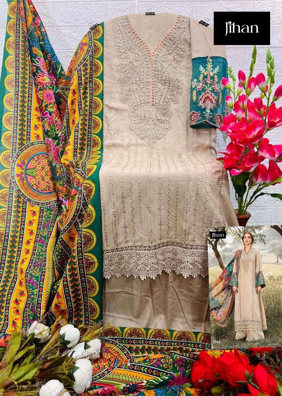 JIHAAN DESIGN NO - 3561 PURE RAYON COTTON HEAVY KASHMIRI SELF EMBROIDERED PAKISTANI SALWAR SUIT 