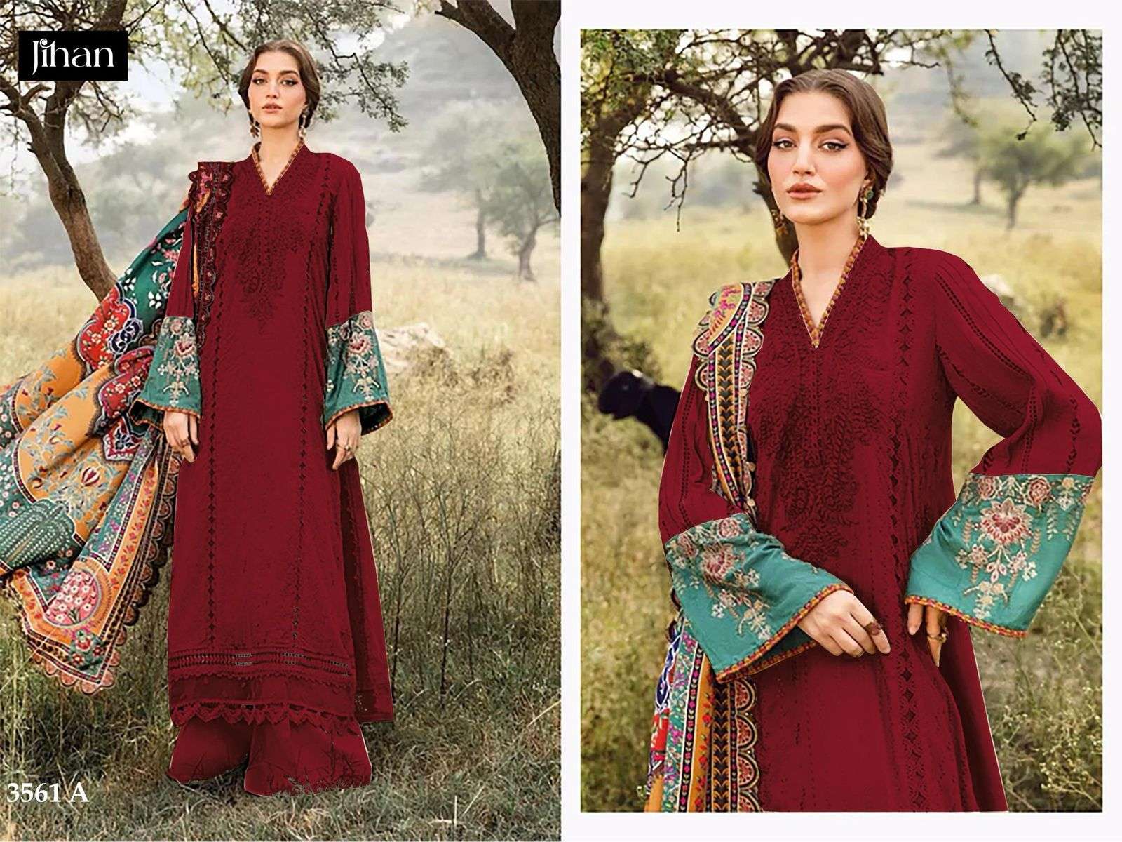 JIHAAN DESIGN NO - 3561 PURE RAYON COTTON HEAVY KASHMIRI SELF EMBROIDERED PAKISTANI SALWAR SUIT 