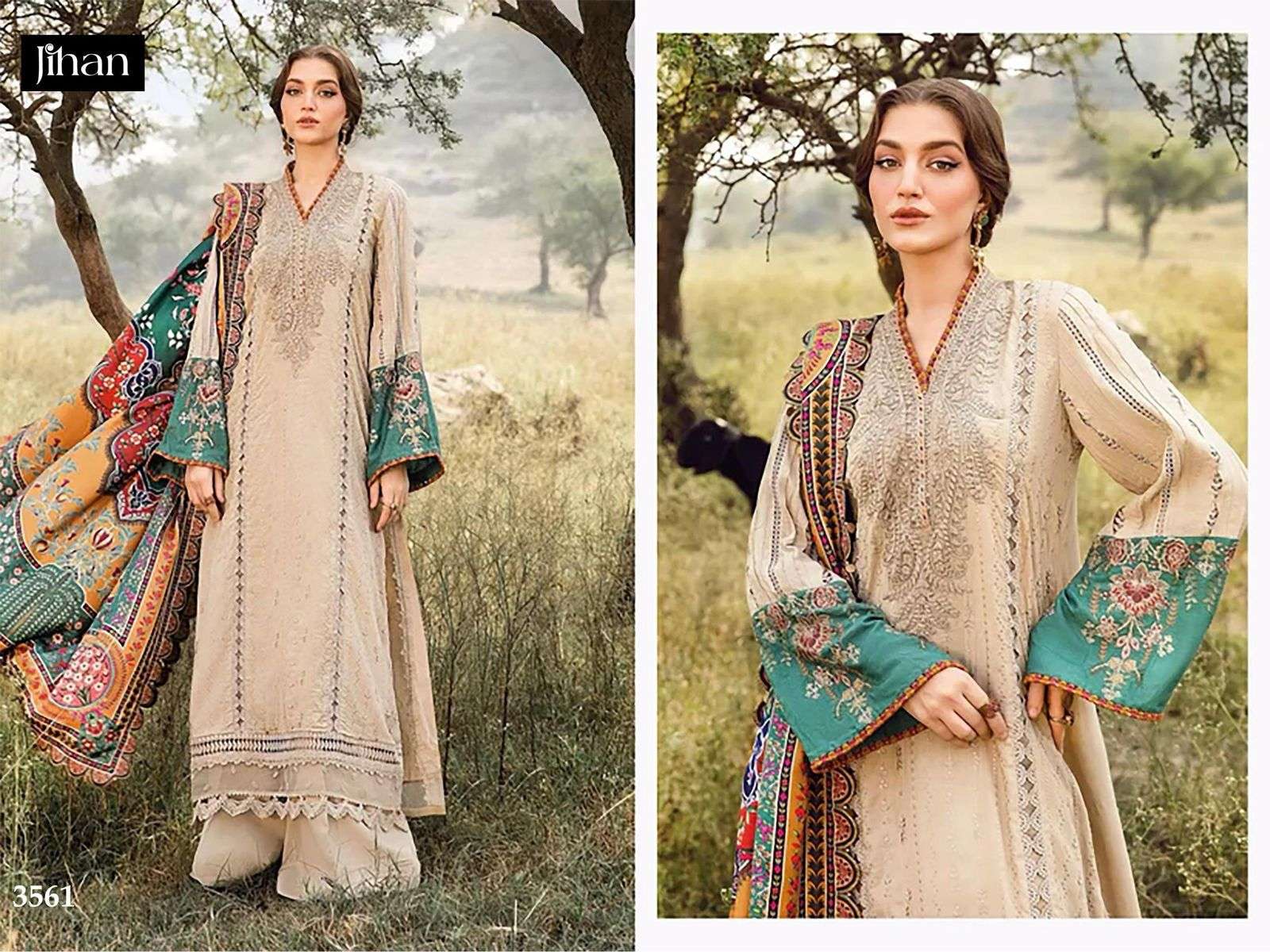 JIHAAN DESIGN NO - 3561 PURE RAYON COTTON HEAVY KASHMIRI SELF EMBROIDERED PAKISTANI SALWAR SUIT 