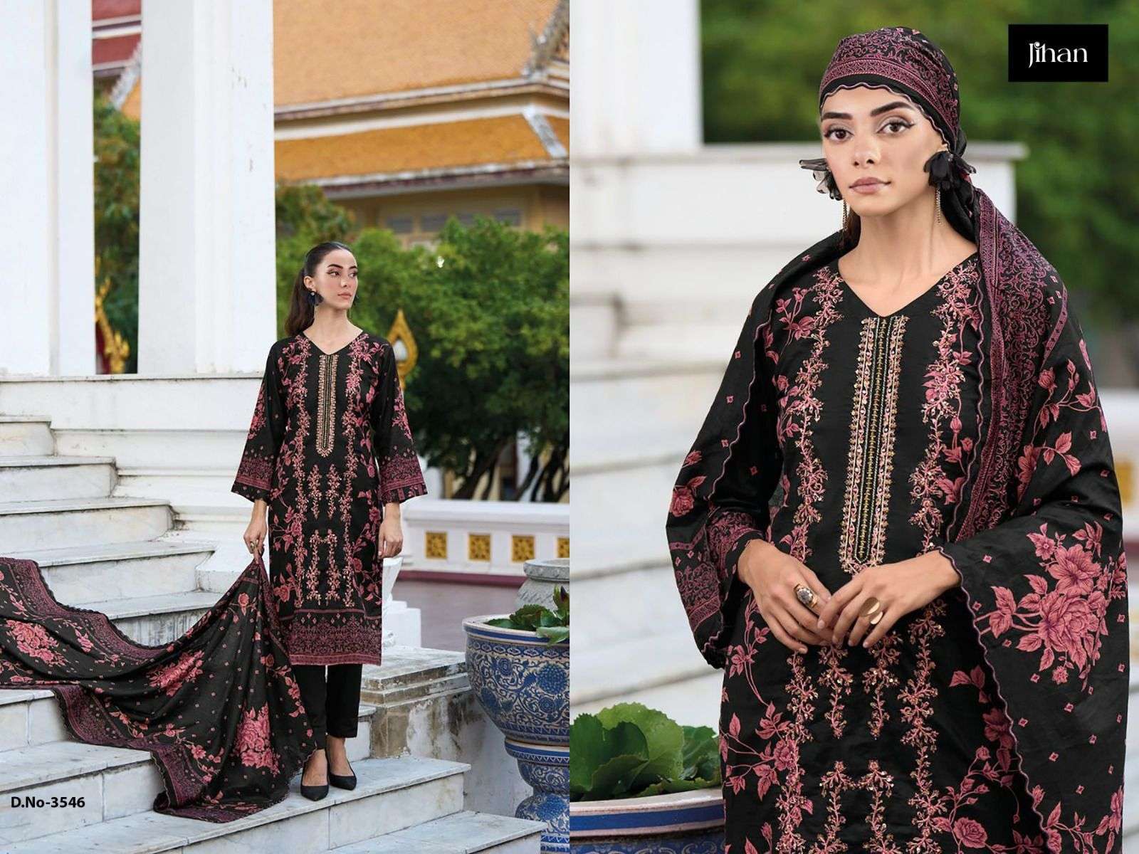 JIHAN SAHNAZ SELF EMBROIDERED COLLECTION COTTON FANCY WORK SALWAR KAMEEZ   