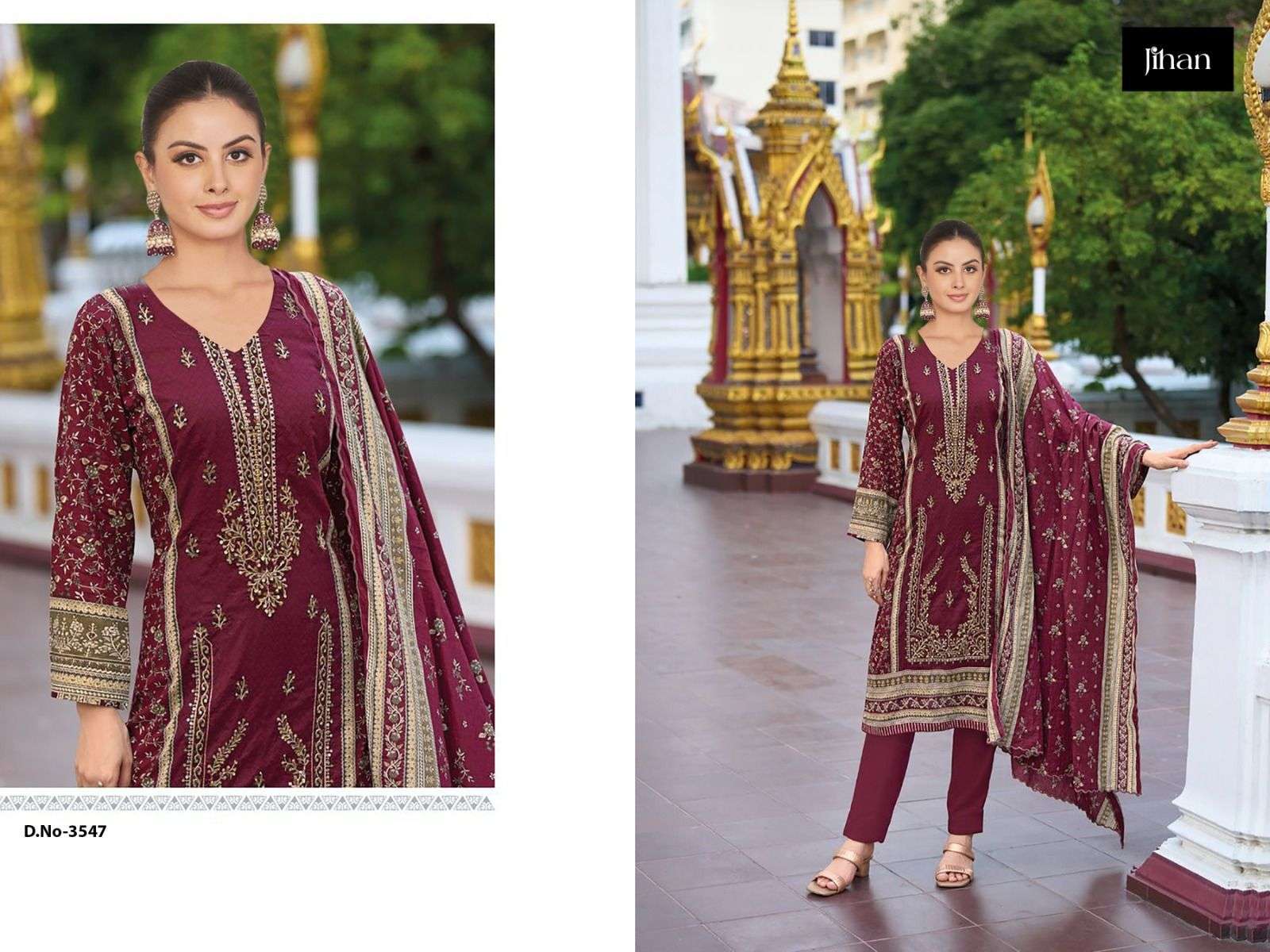 JIHAN SAHNAZ SELF EMBROIDERED COLLECTION COTTON FANCY WORK SALWAR KAMEEZ   
