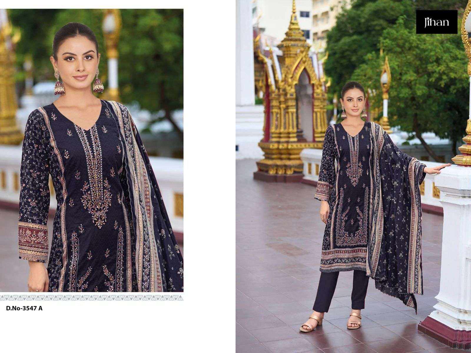 JIHAN SAHNAZ SELF EMBROIDERED COLLECTION COTTON FANCY WORK SALWAR KAMEEZ   