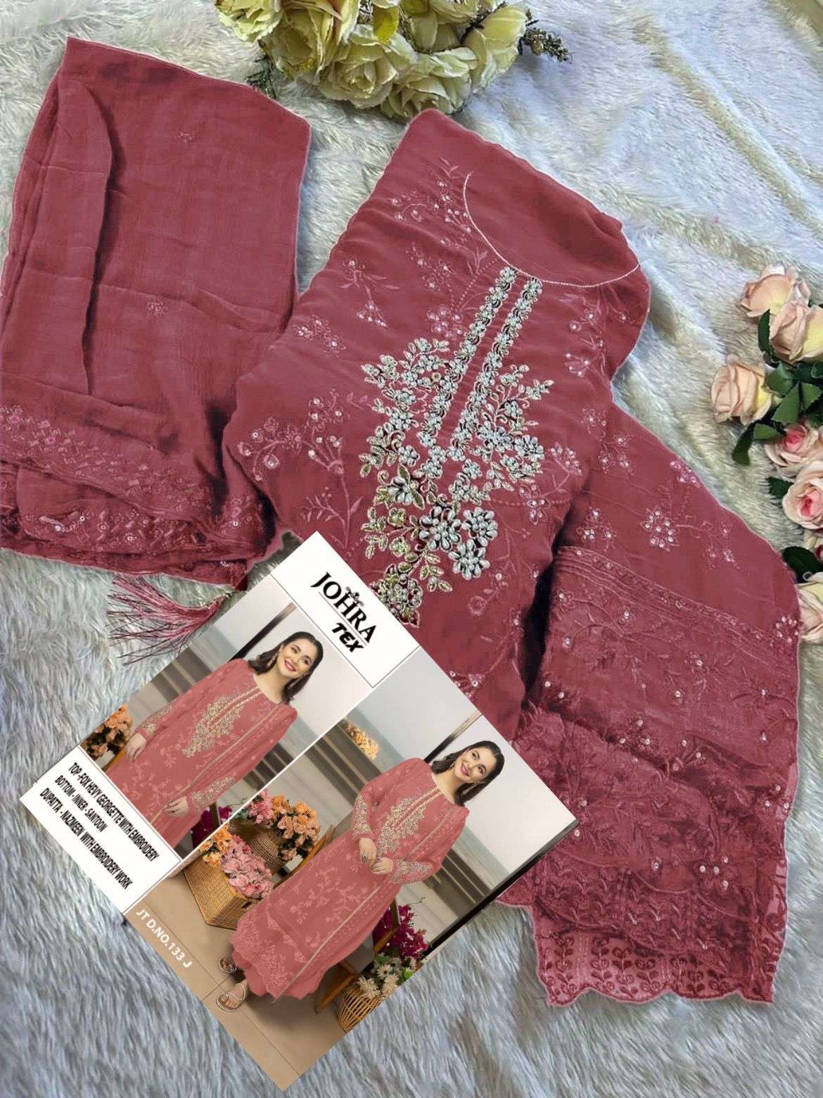 JOHRA TEX DESIGN NO - JT - 133 HJ FOX GEORGETTE HEAVY EMBROIDERED PARTY WEAR SUIT