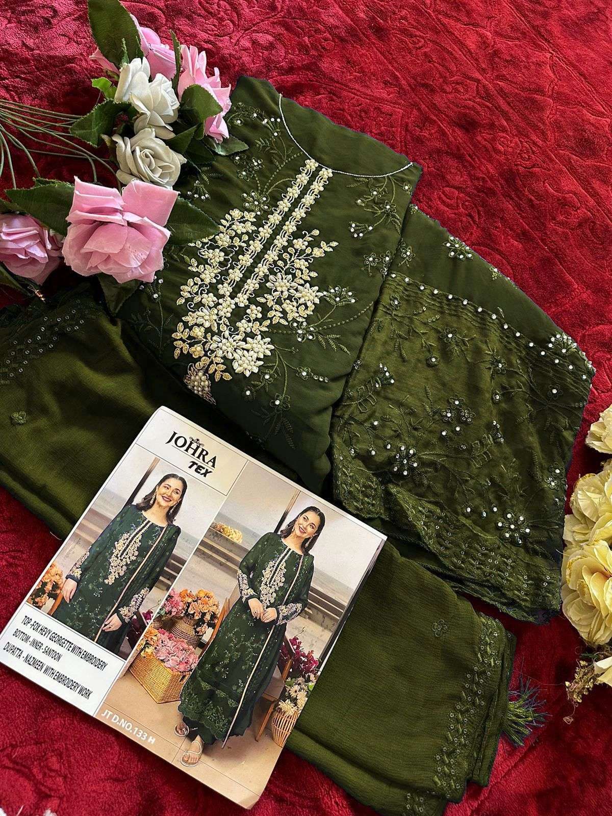 JOHRA TEX DESIGN NO - JT - 133 HJ FOX GEORGETTE HEAVY EMBROIDERED PARTY WEAR SUIT