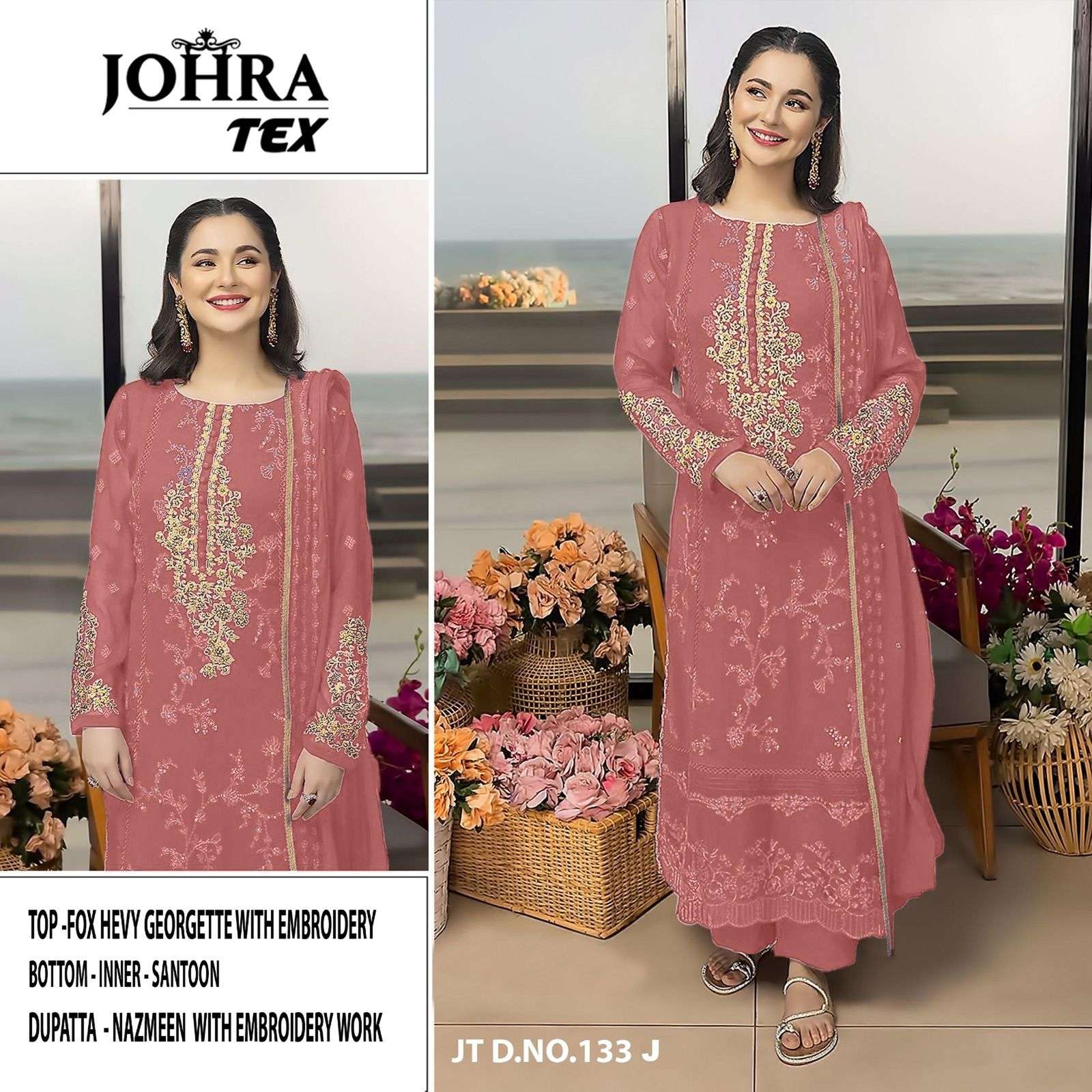 JOHRA TEX DESIGN NO - JT - 133 HJ FOX GEORGETTE HEAVY EMBROIDERED PARTY WEAR SUIT