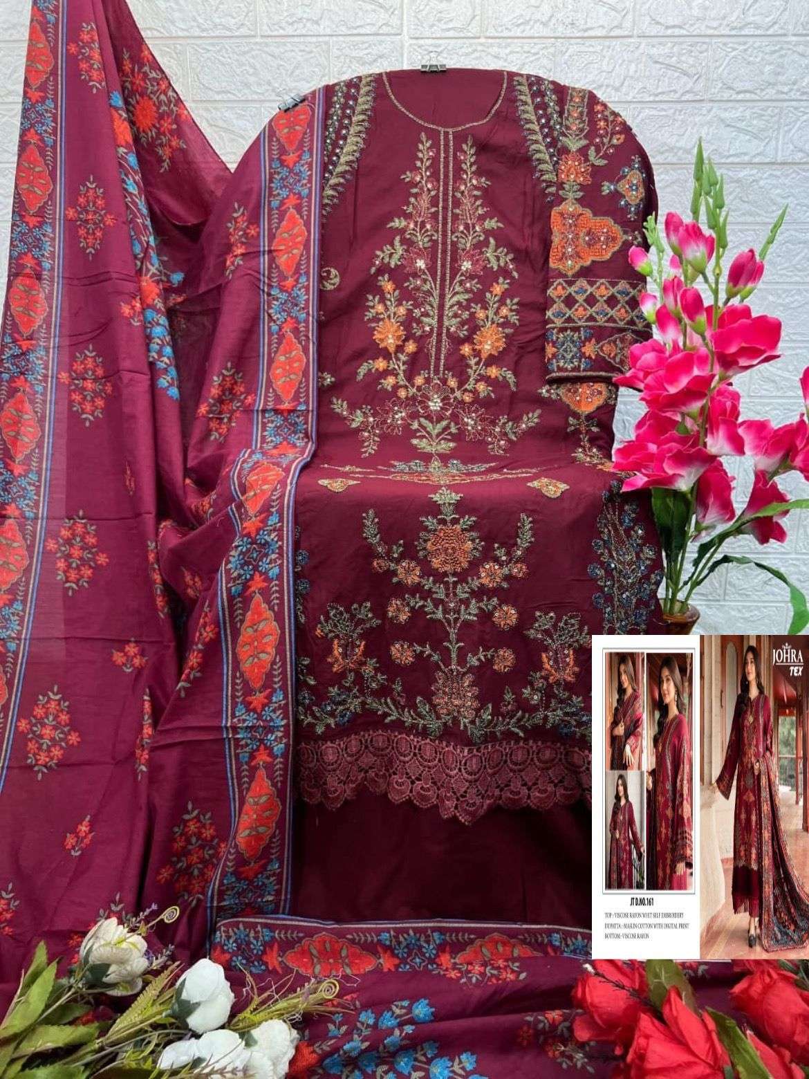 JOHRA TEX DESIGN NO - JT - 161 VISCOSE RAYON SELF EMBROIDERED PAKISTANI SALWAR SUIT