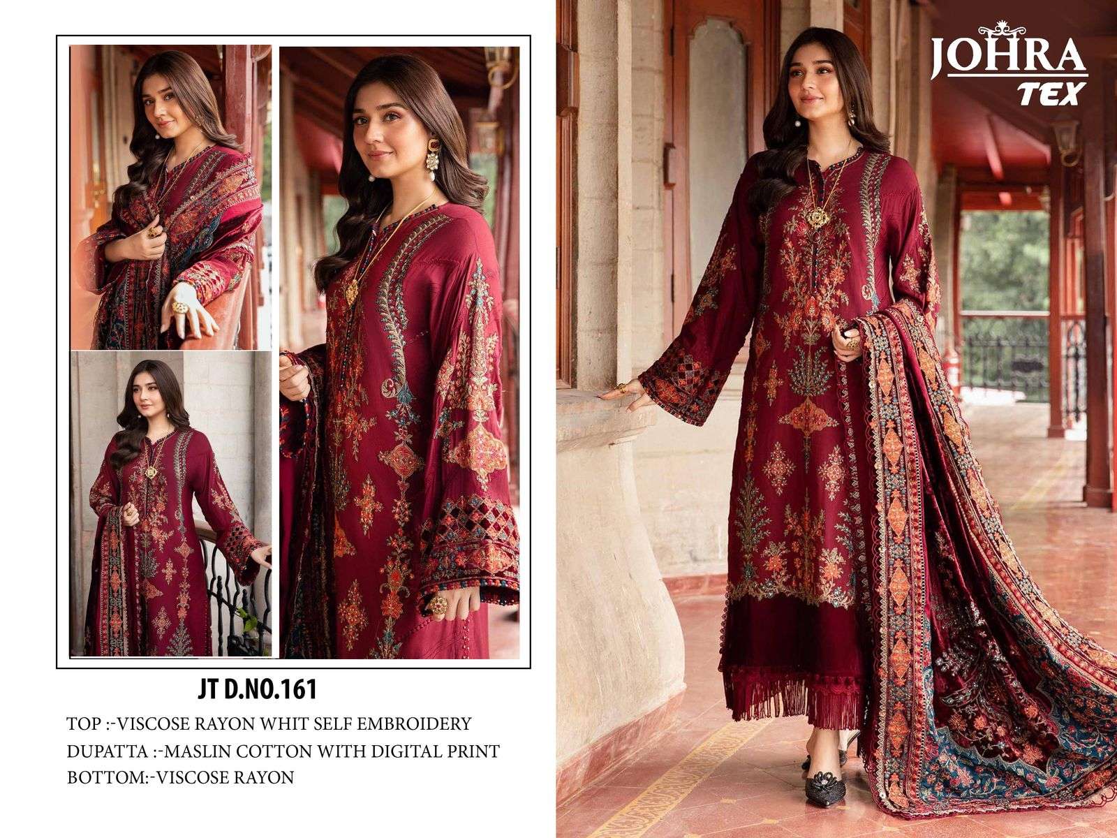 JOHRA TEX DESIGN NO - JT - 161 VISCOSE RAYON SELF EMBROIDERED PAKISTANI SALWAR SUIT