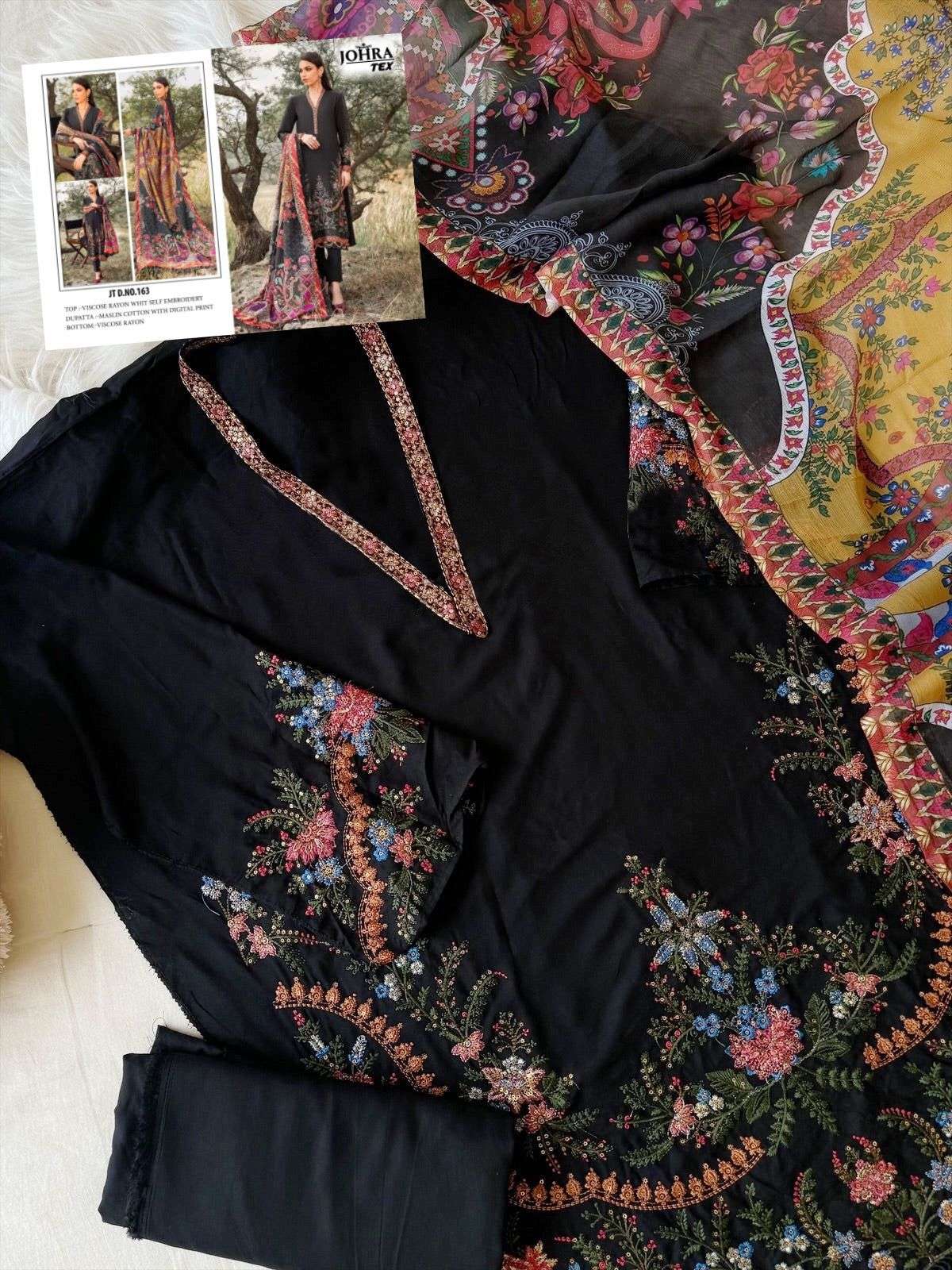 JOHRA TEX DESIGN NO - JT - 163 VISCOSE RAYON SELF EMBROIDERED PAKISTANI SALWAR SUIT