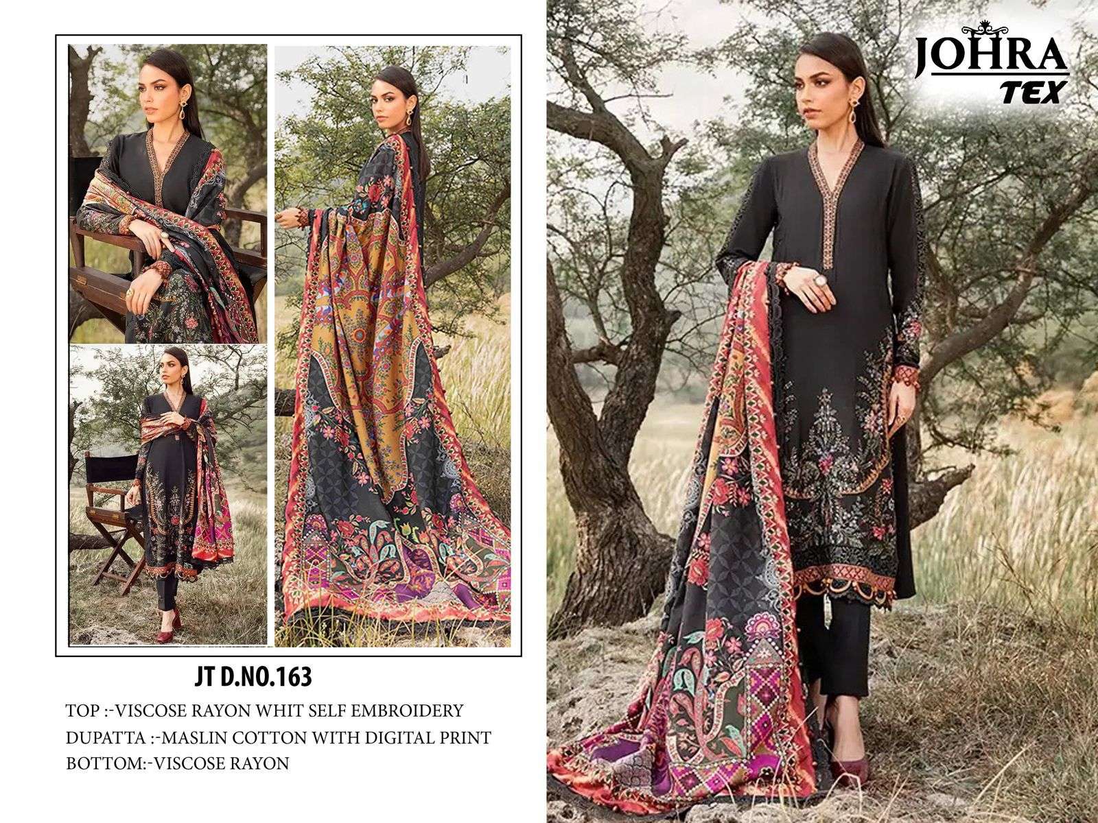 JOHRA TEX DESIGN NO - JT - 163 VISCOSE RAYON SELF EMBROIDERED PAKISTANI SALWAR SUIT