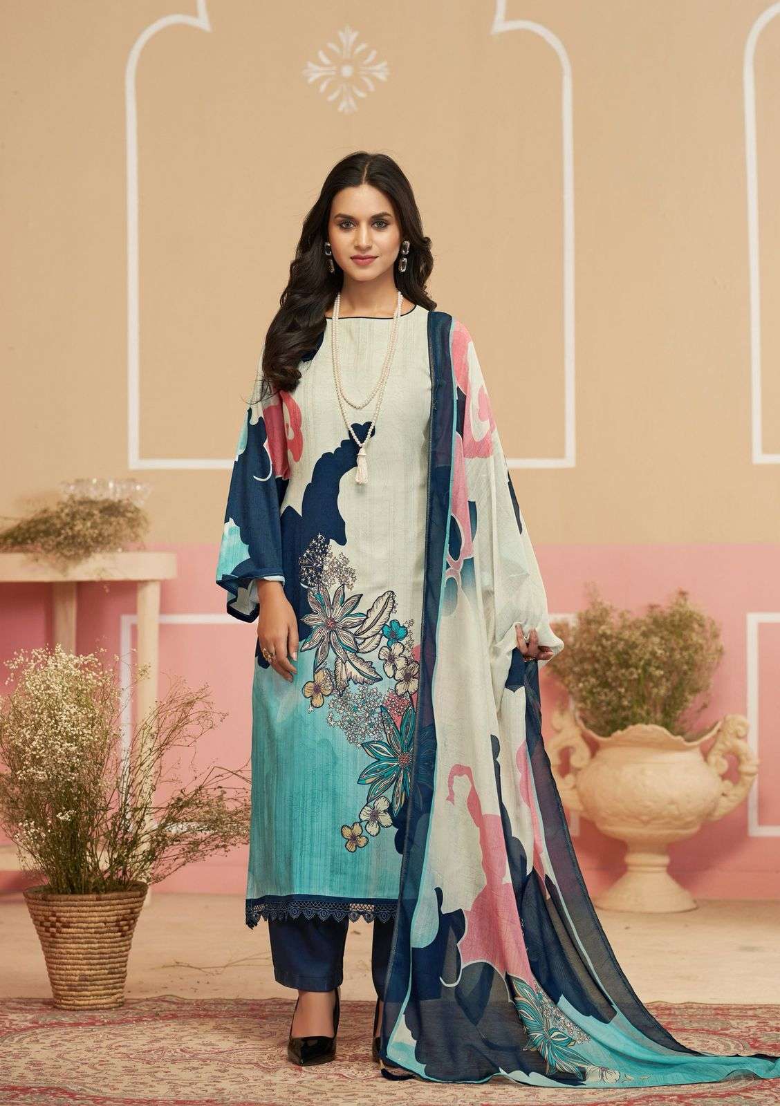KARVA DESINER STUDIO VAMIKA VISCOSE DIGITAL PRINT WITH HAND WORK DESIGNER SUIT