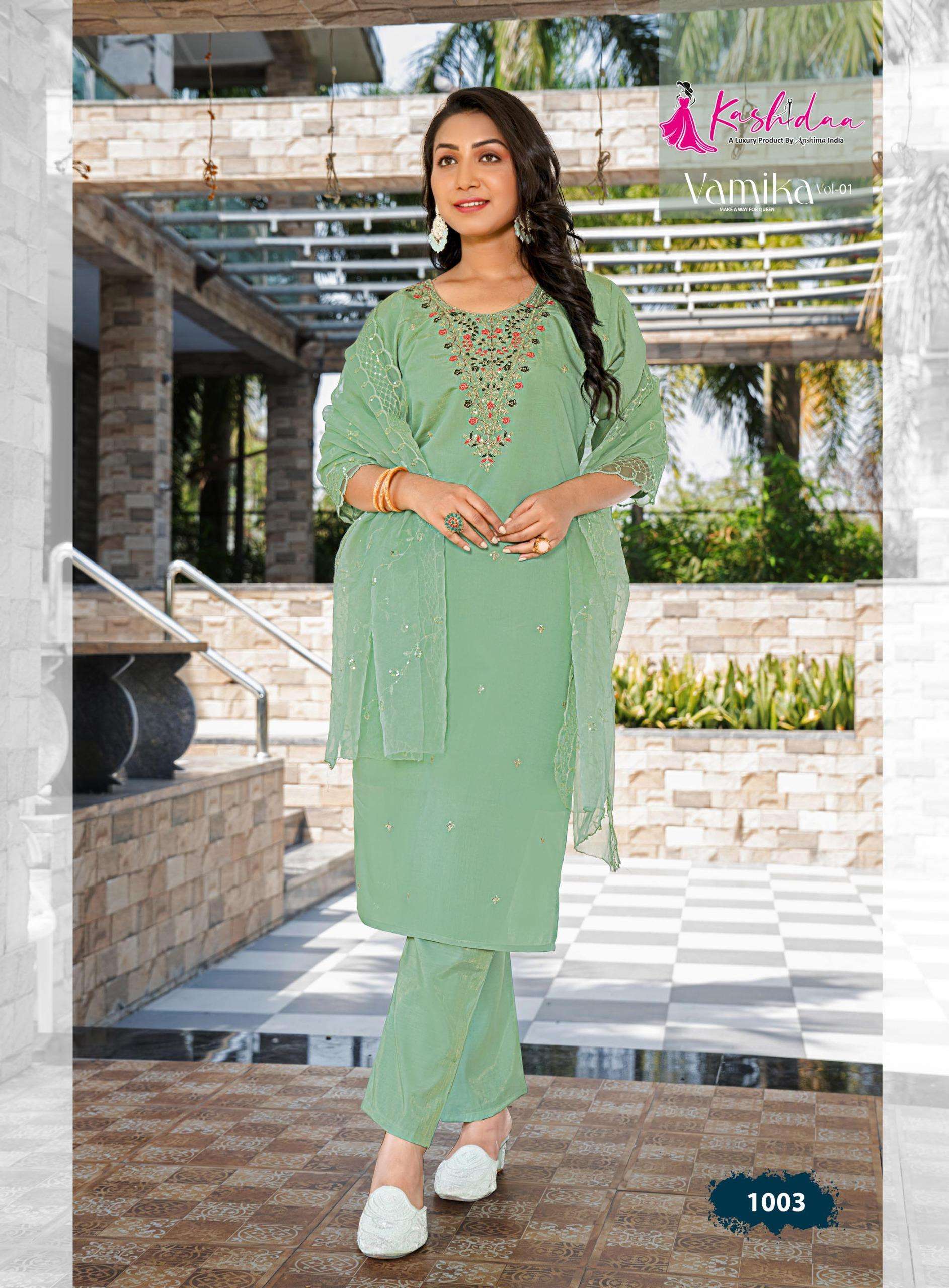 KASHIDA VAMIKA VOL 1 SILK FANCY WORKS LADIES KURTI COMBO SET 