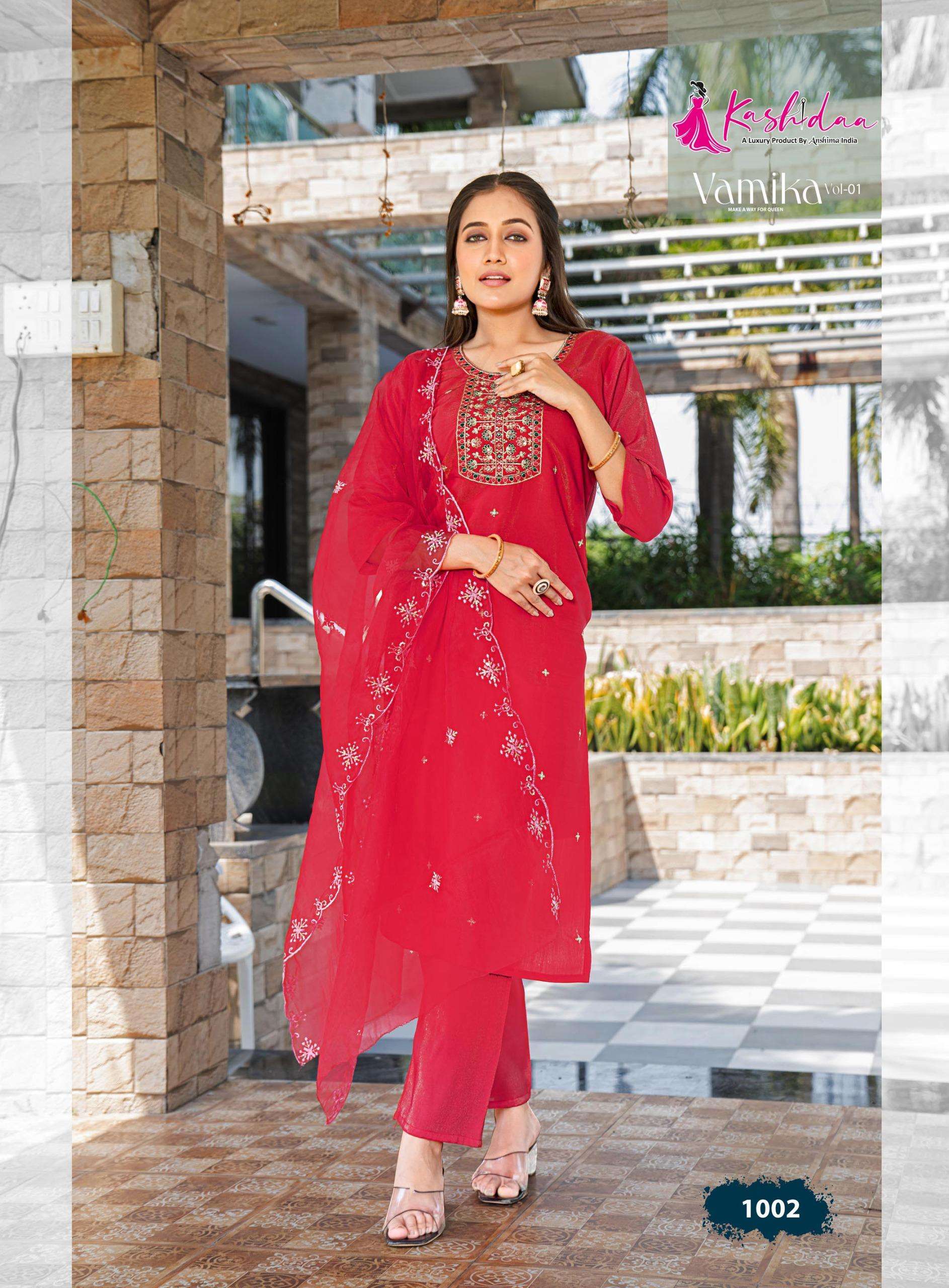 KASHIDA VAMIKA VOL 1 SILK FANCY WORKS LADIES KURTI COMBO SET 